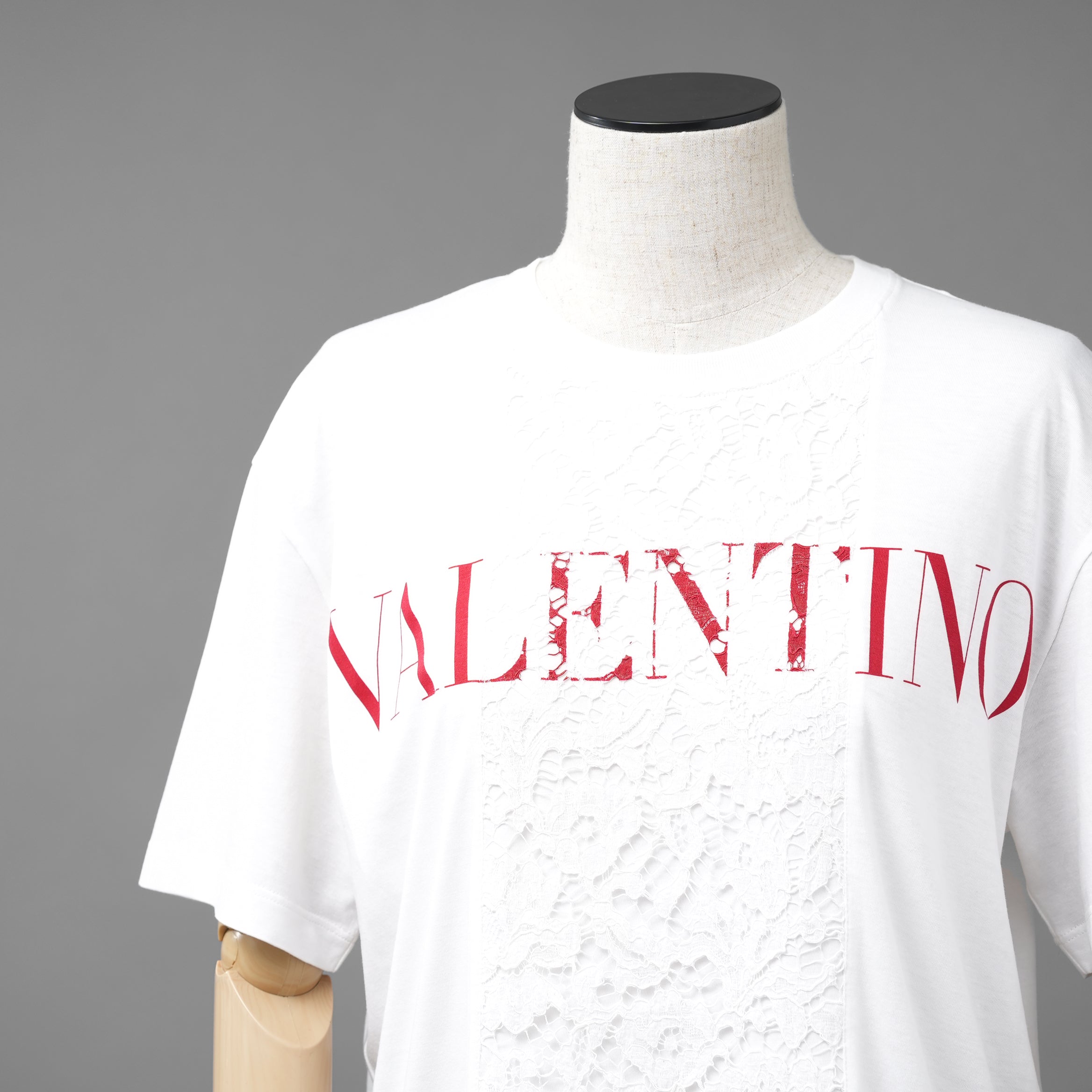 VALENTINO ヴァレンティノ / 22SS ロゴプリント エンブロイダリー  レースパネル  半袖Tシャツ / size XS (WHITE) レディース