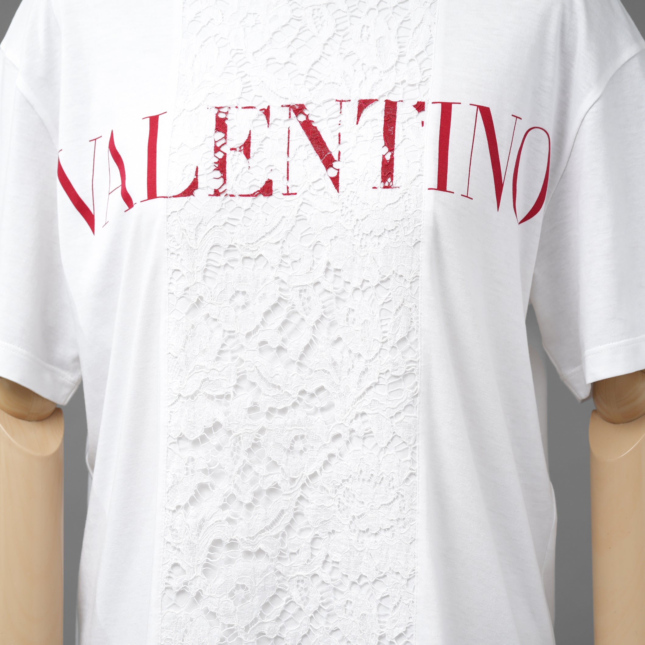 VALENTINO ヴァレンティノ / 22SS ロゴプリント エンブロイダリー  レースパネル  半袖Tシャツ / size XS (WHITE) レディース