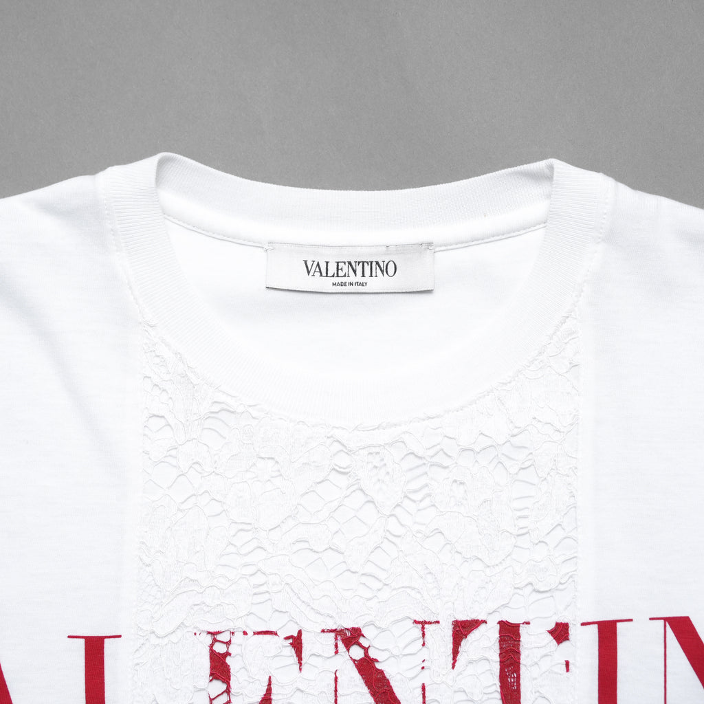 VALENTINO ヴァレンティノ / 22SS ロゴプリント エンブロイダリー  レースパネル  半袖Tシャツ / size XS (WHITE) レディース