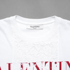 VALENTINO ヴァレンティノ / 22SS ロゴプリント エンブロイダリー  レースパネル  半袖Tシャツ / size XS (WHITE) レディース