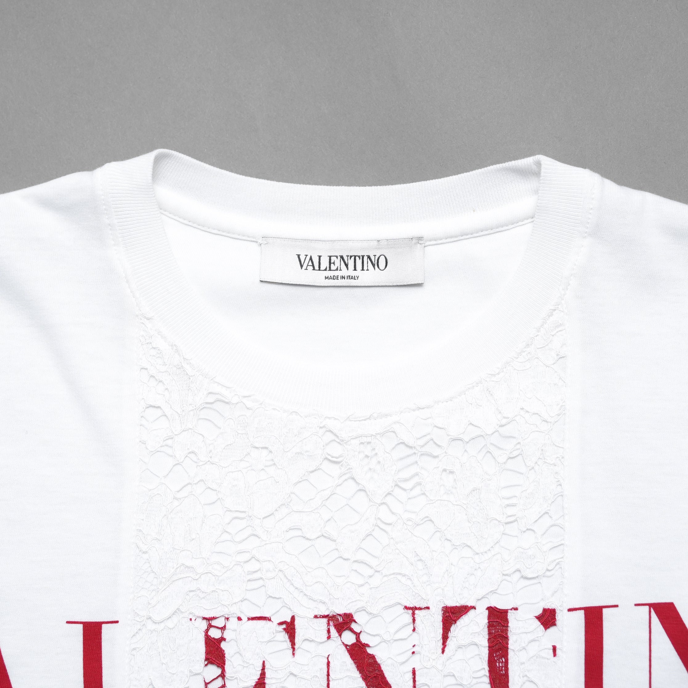 VALENTINO ヴァレンティノ / 22SS ロゴプリント エンブロイダリー  レースパネル  半袖Tシャツ / size XS (WHITE) レディース