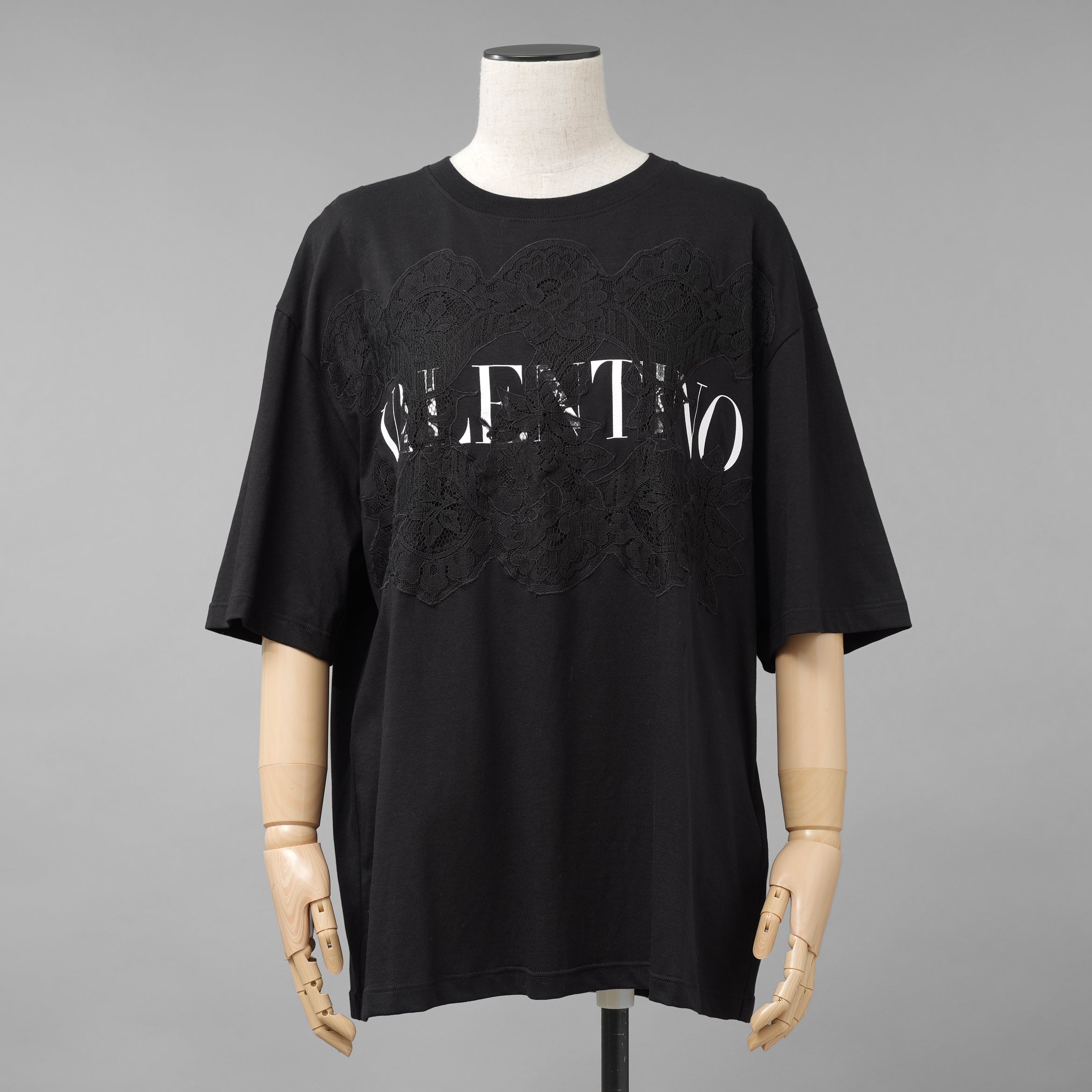 VALENTINO ヴァレンティノ /  20SS ロゴ レースパネル 半袖Tシャツ / オーバーサイズ  / WB3MG 14W6K7 / size S (BLACK) レディース