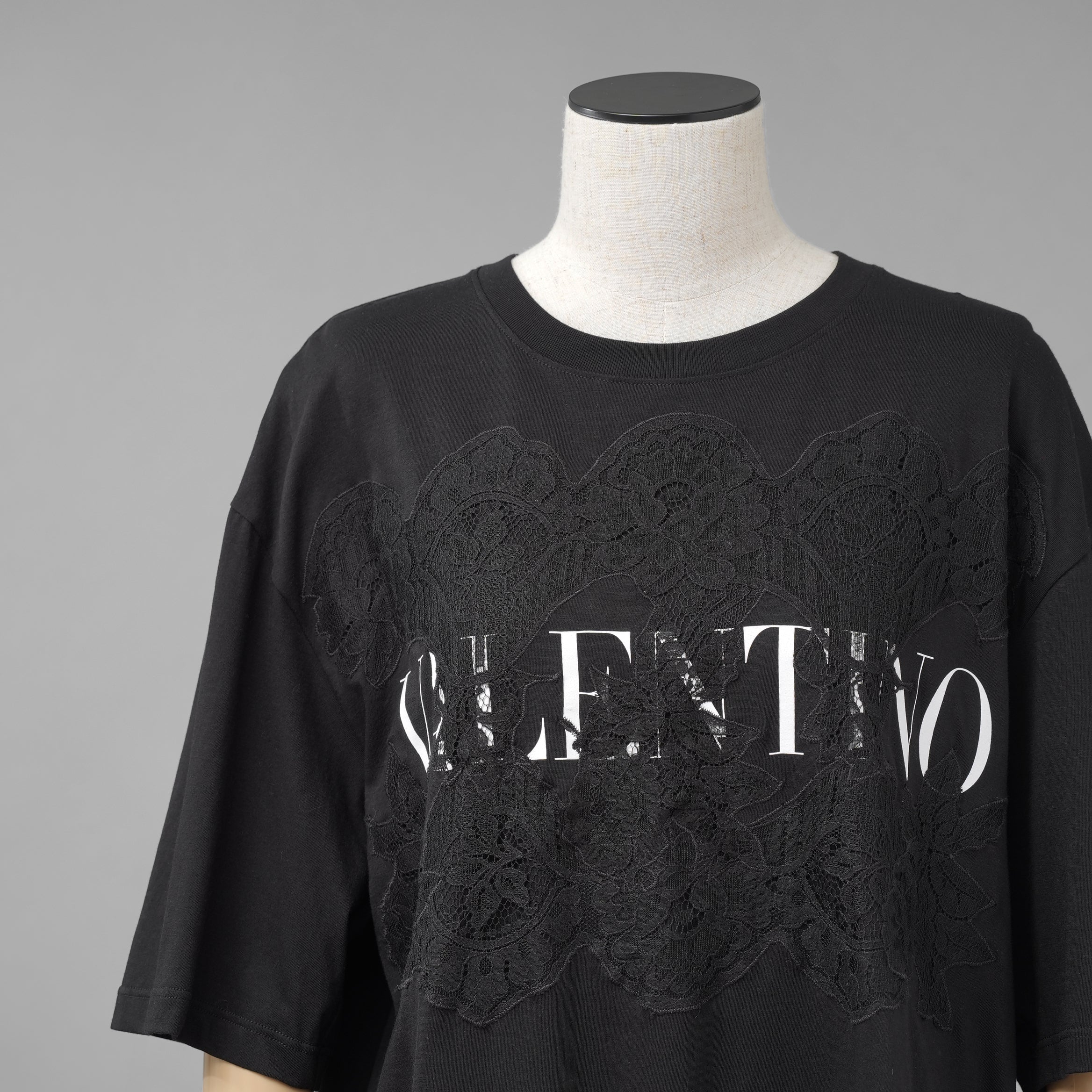 VALENTINO ヴァレンティノ /  20SS ロゴ レースパネル 半袖Tシャツ / オーバーサイズ  / WB3MG 14W6K7 / size S (BLACK) レディース