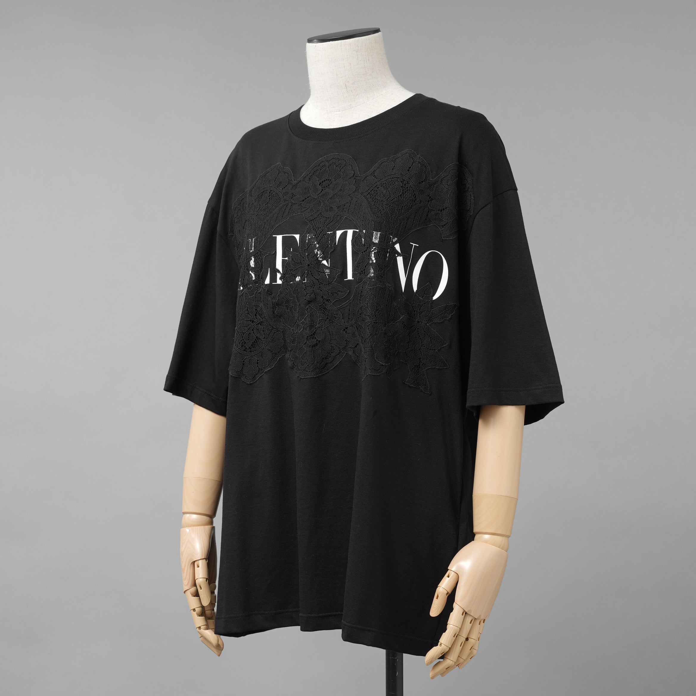 VALENTINO ヴァレンティノ /  20SS ロゴ レースパネル 半袖Tシャツ / オーバーサイズ  / WB3MG 14W6K7 / size S (BLACK) レディース