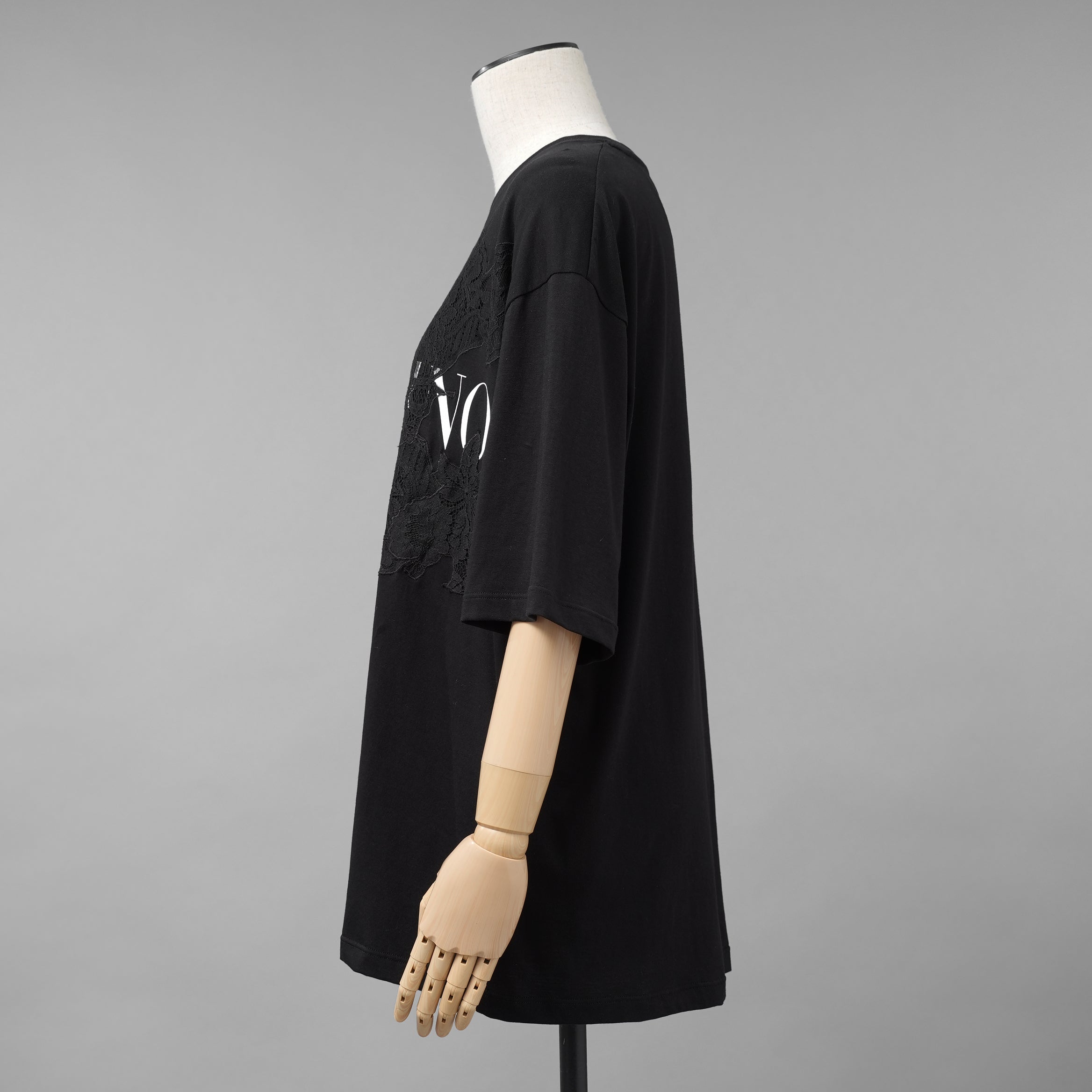 VALENTINO ヴァレンティノ /  20SS ロゴ レースパネル 半袖Tシャツ / オーバーサイズ  / WB3MG 14W6K7 / size S (BLACK) レディース