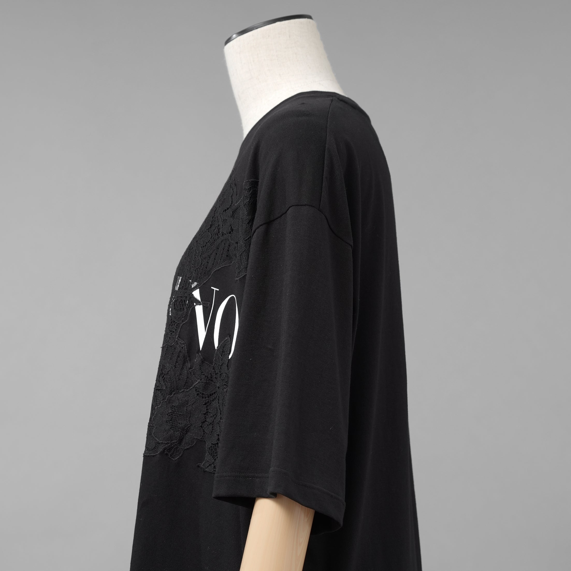 VALENTINO ヴァレンティノ /  20SS ロゴ レースパネル 半袖Tシャツ / オーバーサイズ  / WB3MG 14W6K7 / size S (BLACK) レディース
