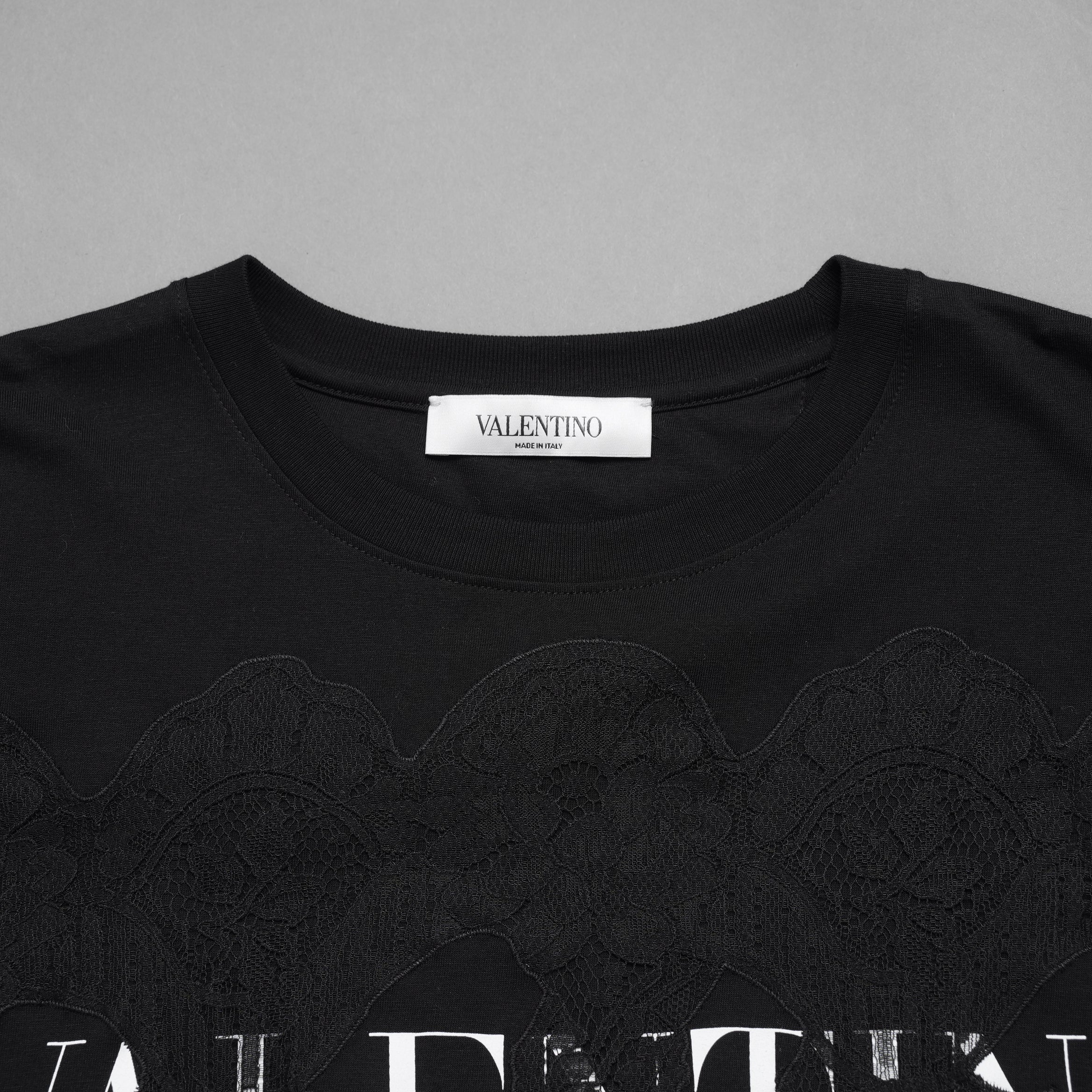 VALENTINO ヴァレンティノ /  20SS ロゴ レースパネル 半袖Tシャツ / オーバーサイズ  / WB3MG 14W6K7 / size S (BLACK) レディース