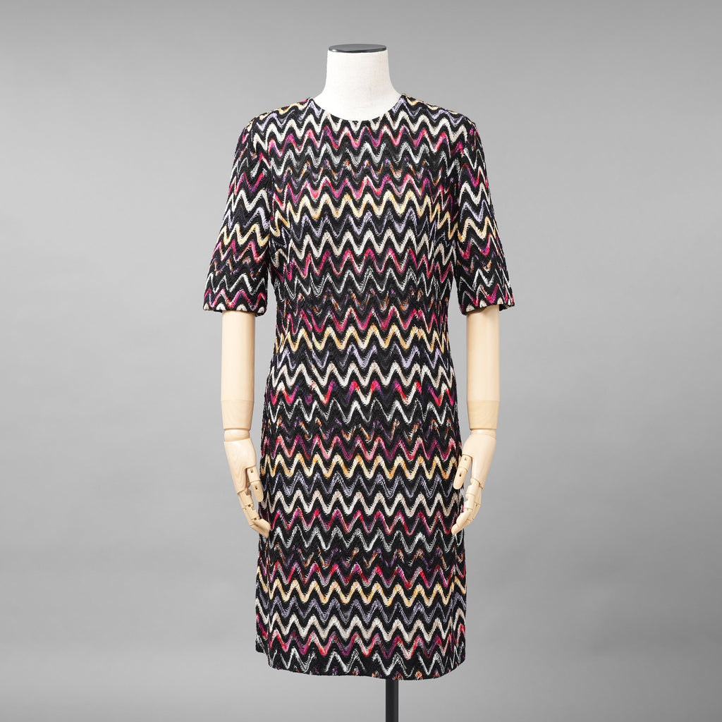 MISSONI ミッソーニ / 美品 23AW かぎ針編みニット 半袖ミニワンピース / DS23WG31 / size 44 (BLACK)