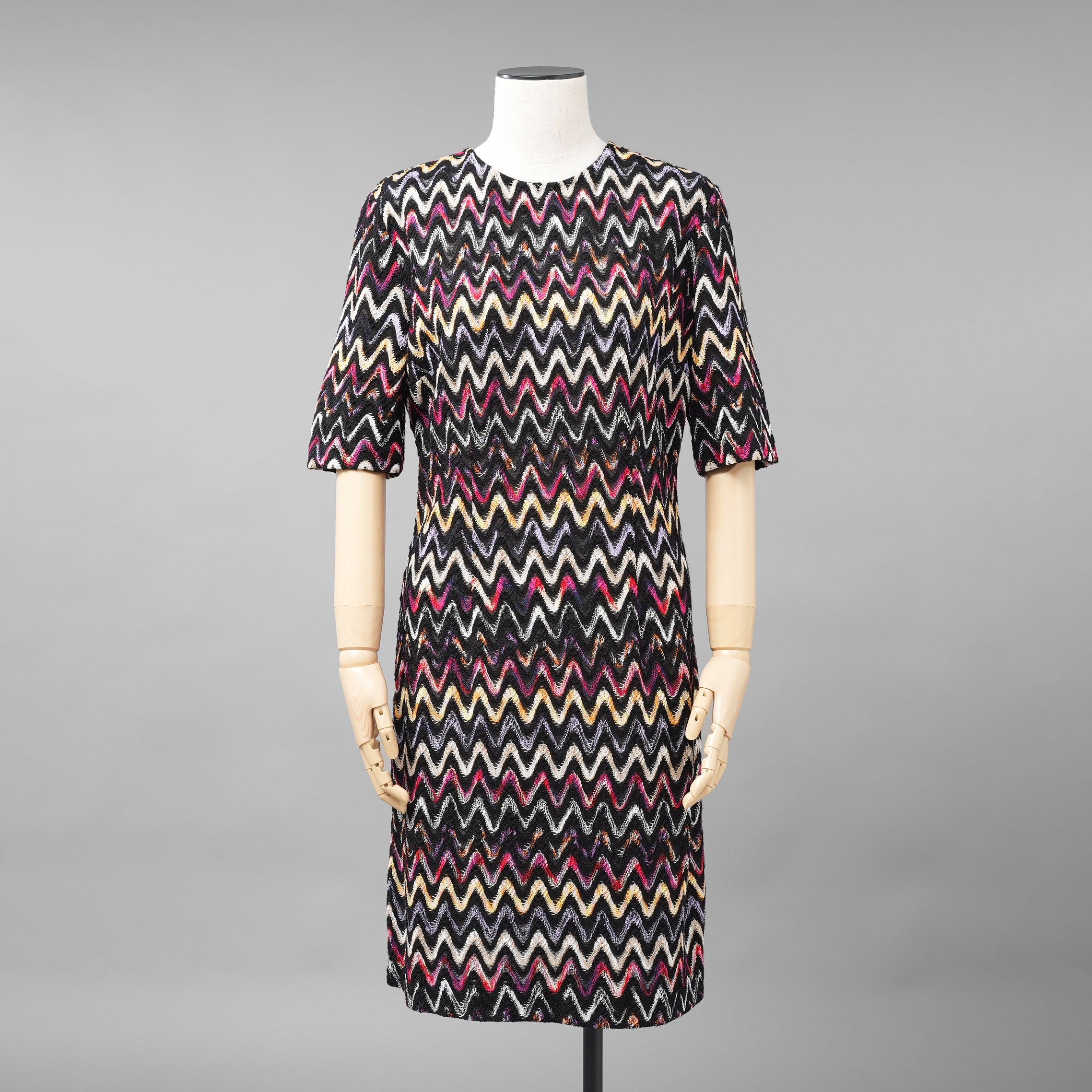 MISSONI ミッソーニ / 美品 23AW かぎ針編みニット 半袖ミニワンピース / DS23WG31 / size 44 (BLACK)