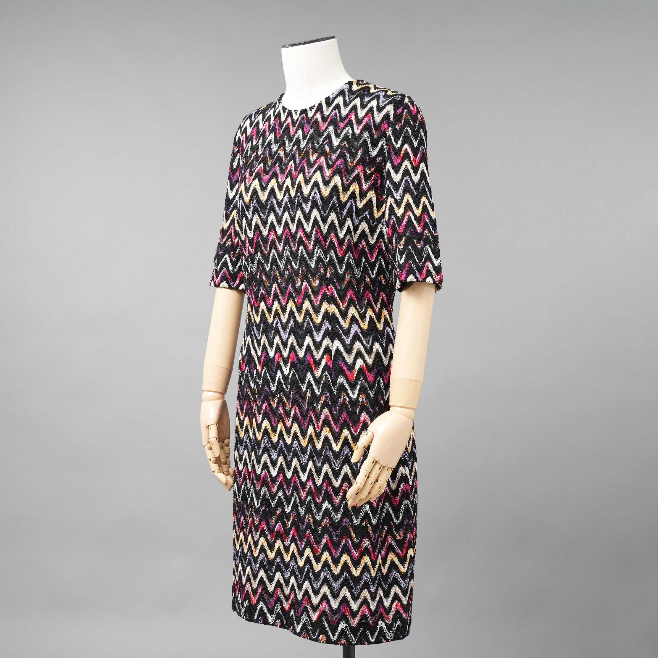MISSONI ミッソーニ / 美品 23AW かぎ針編みニット 半袖ミニワンピース / DS23WG31 / size 44 (BLACK)