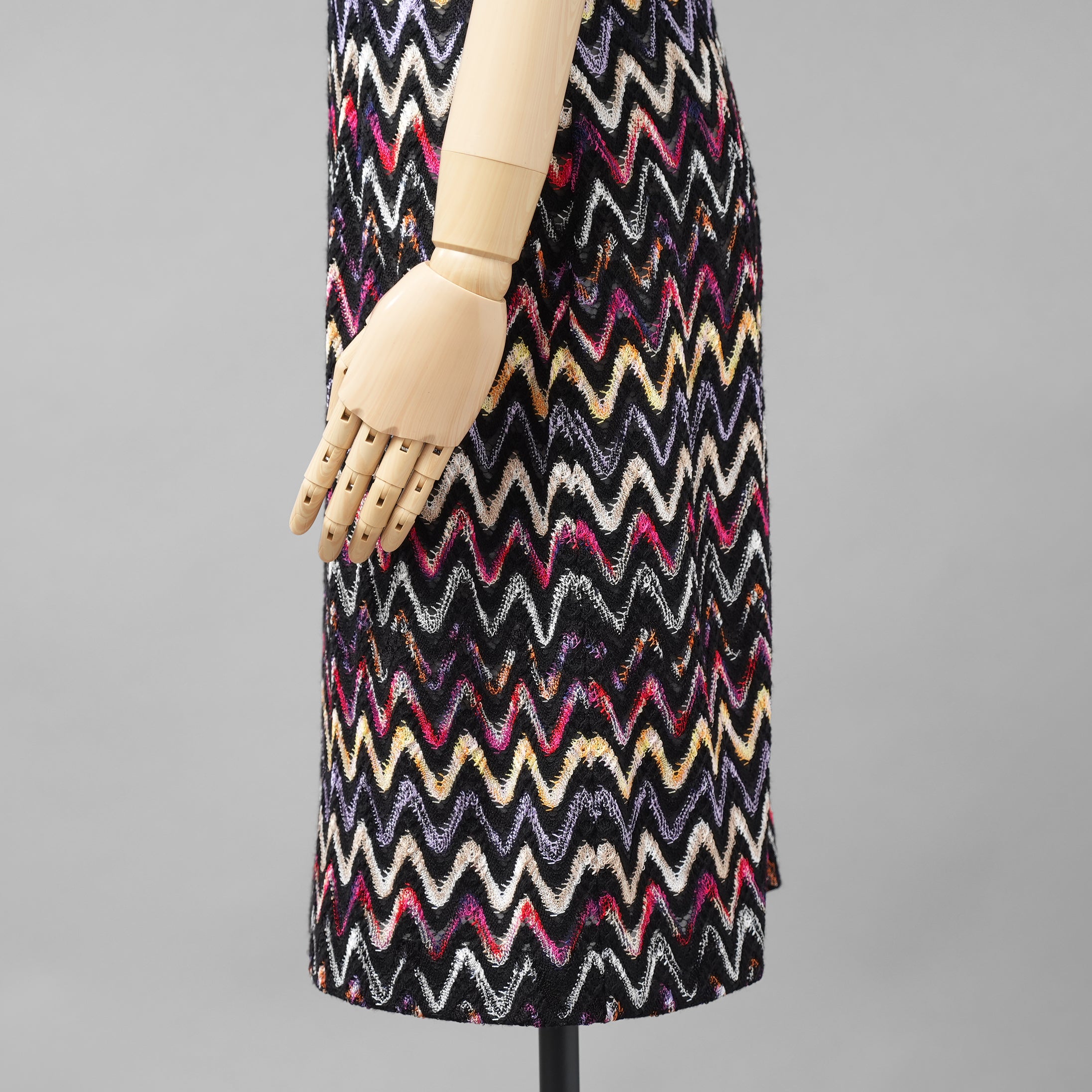 MISSONI ミッソーニ / 美品 23AW かぎ針編みニット 半袖ミニワンピース / DS23WG31 / size 44 (BLACK)