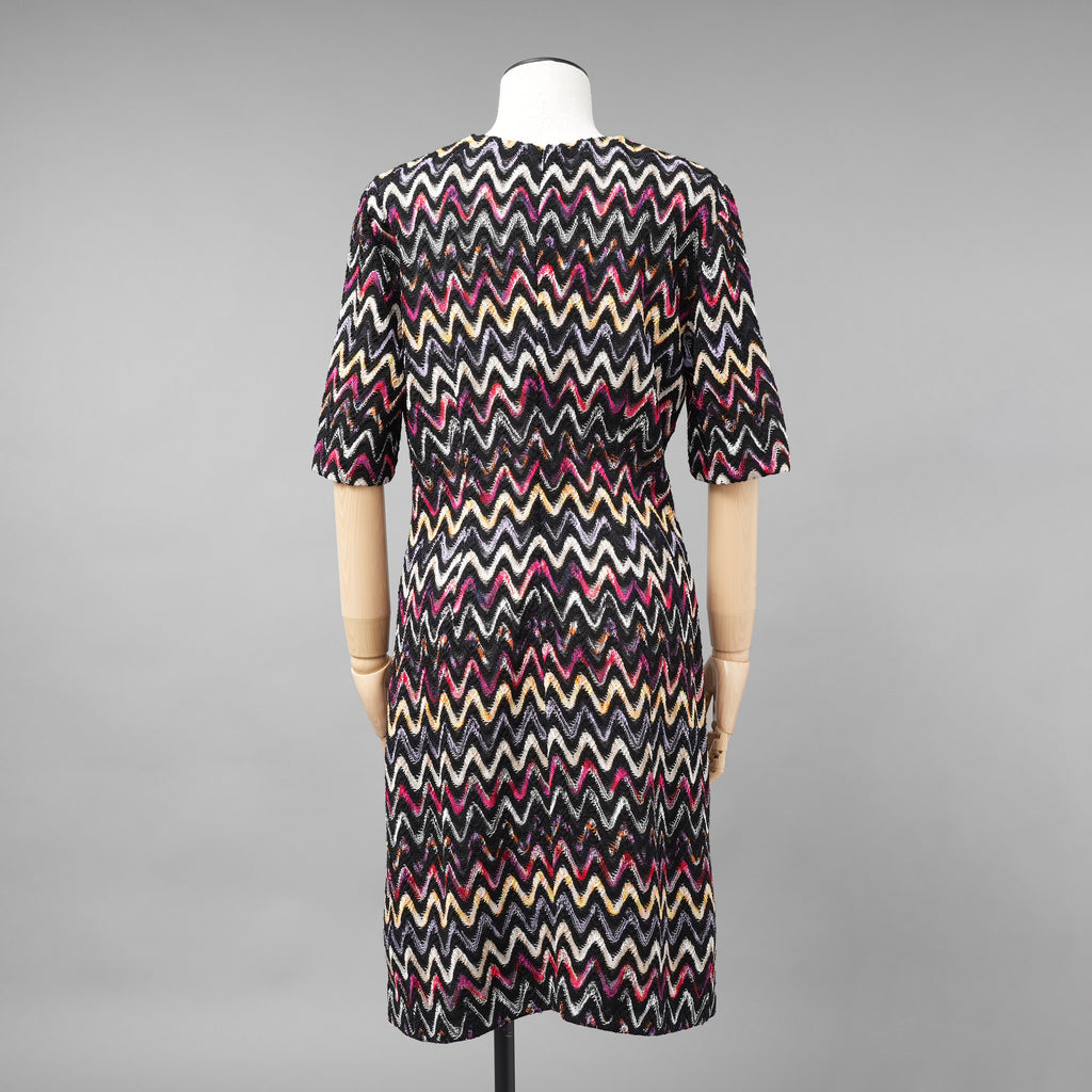 MISSONI ミッソーニ / 美品 23AW かぎ針編みニット 半袖ミニワンピース / DS23WG31 / size 44 (BLACK)