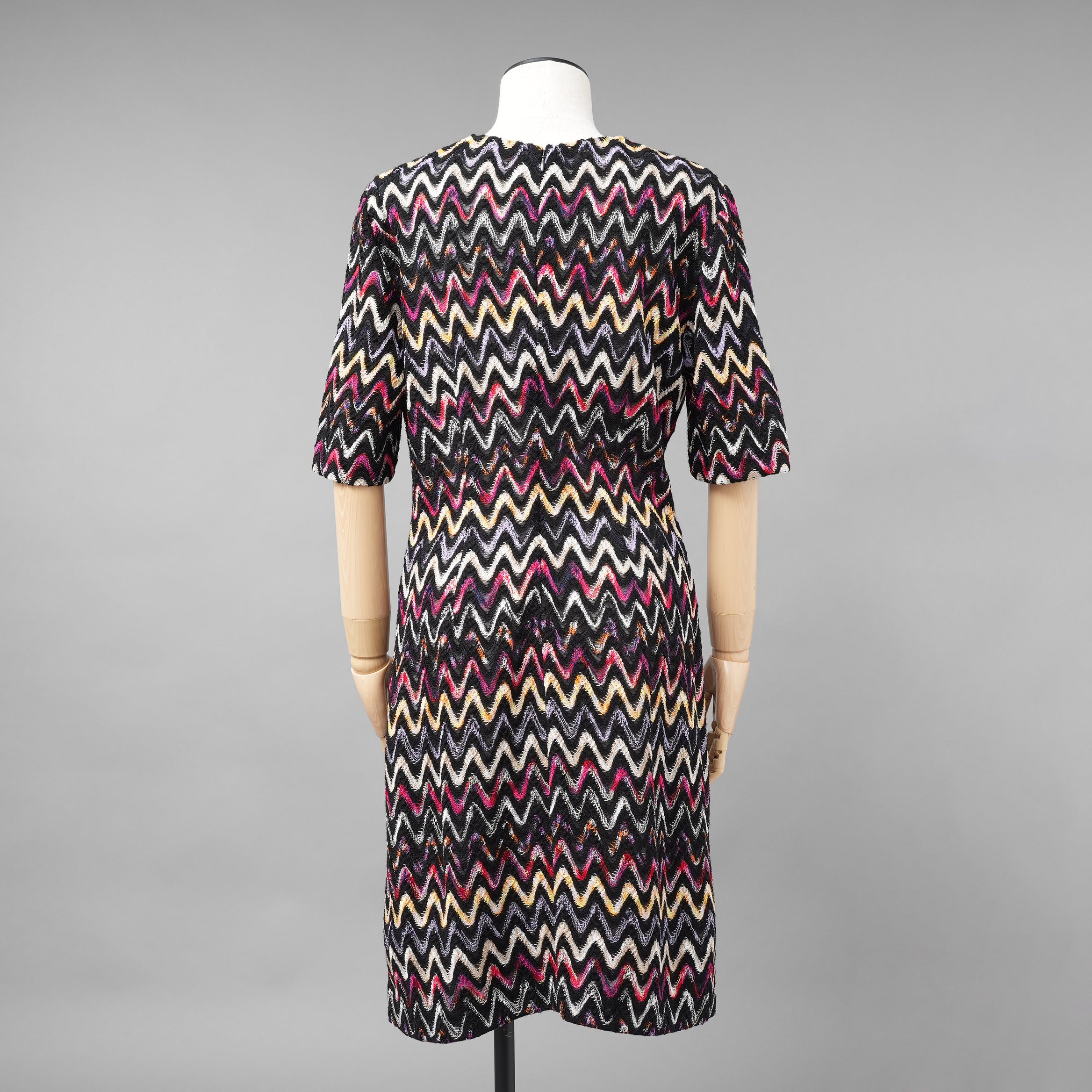 MISSONI ミッソーニ / 美品 23AW かぎ針編みニット 半袖ミニワンピース / DS23WG31 / size 44 (BLACK)