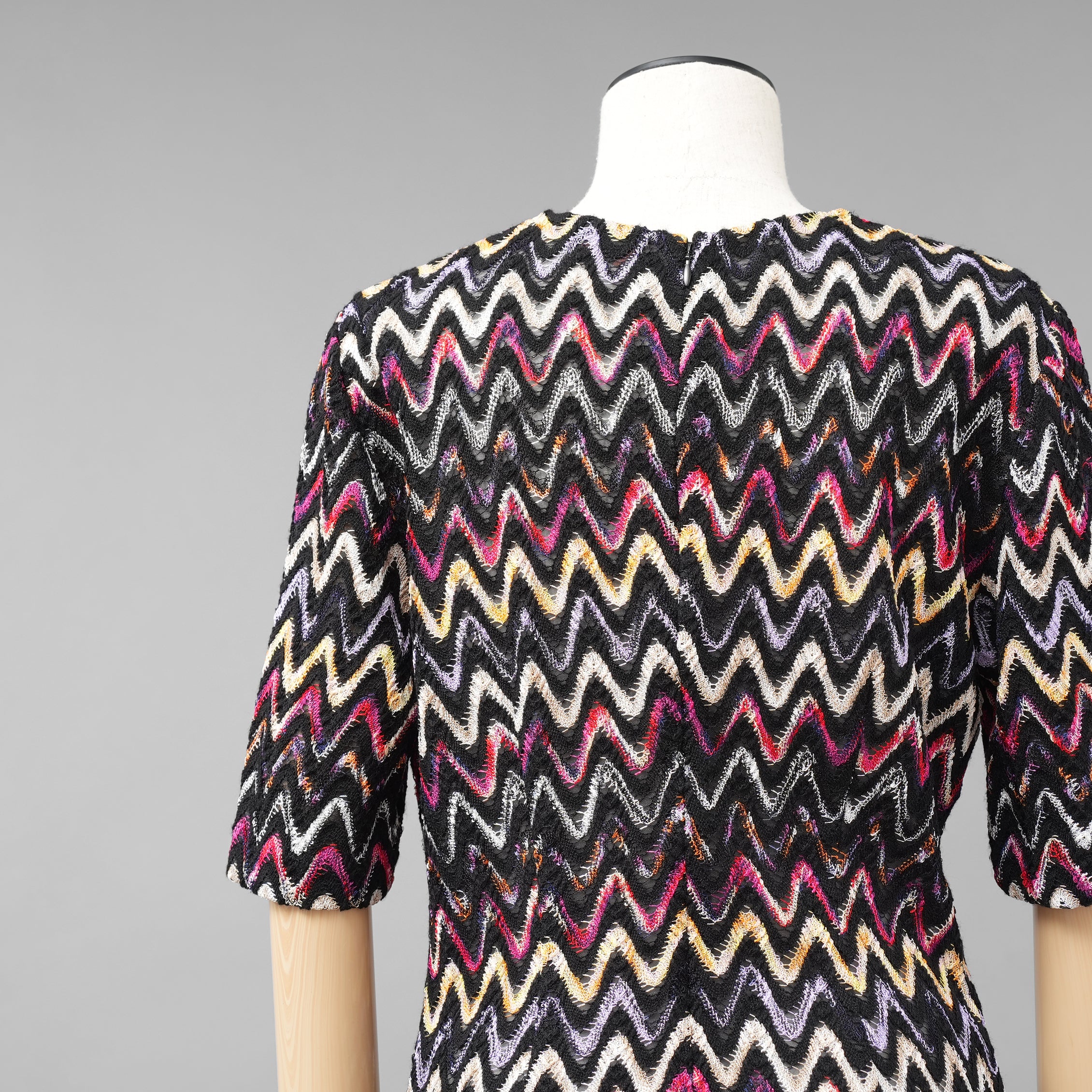 MISSONI ミッソーニ / 美品 23AW かぎ針編みニット 半袖ミニワンピース / DS23WG31 / size 44 (BLACK)