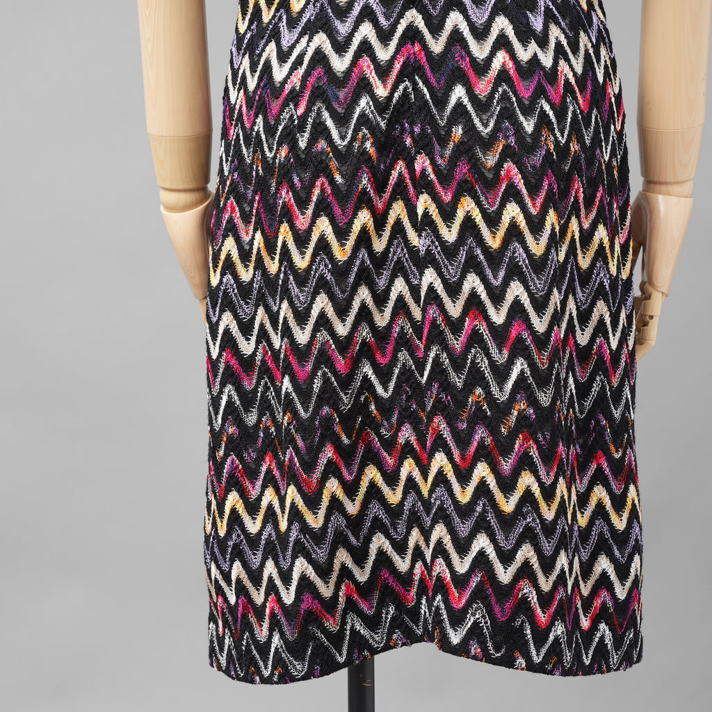 MISSONI ミッソーニ / 美品 23AW かぎ針編みニット 半袖ミニワンピース / DS23WG31 / size 44 (BLACK)
