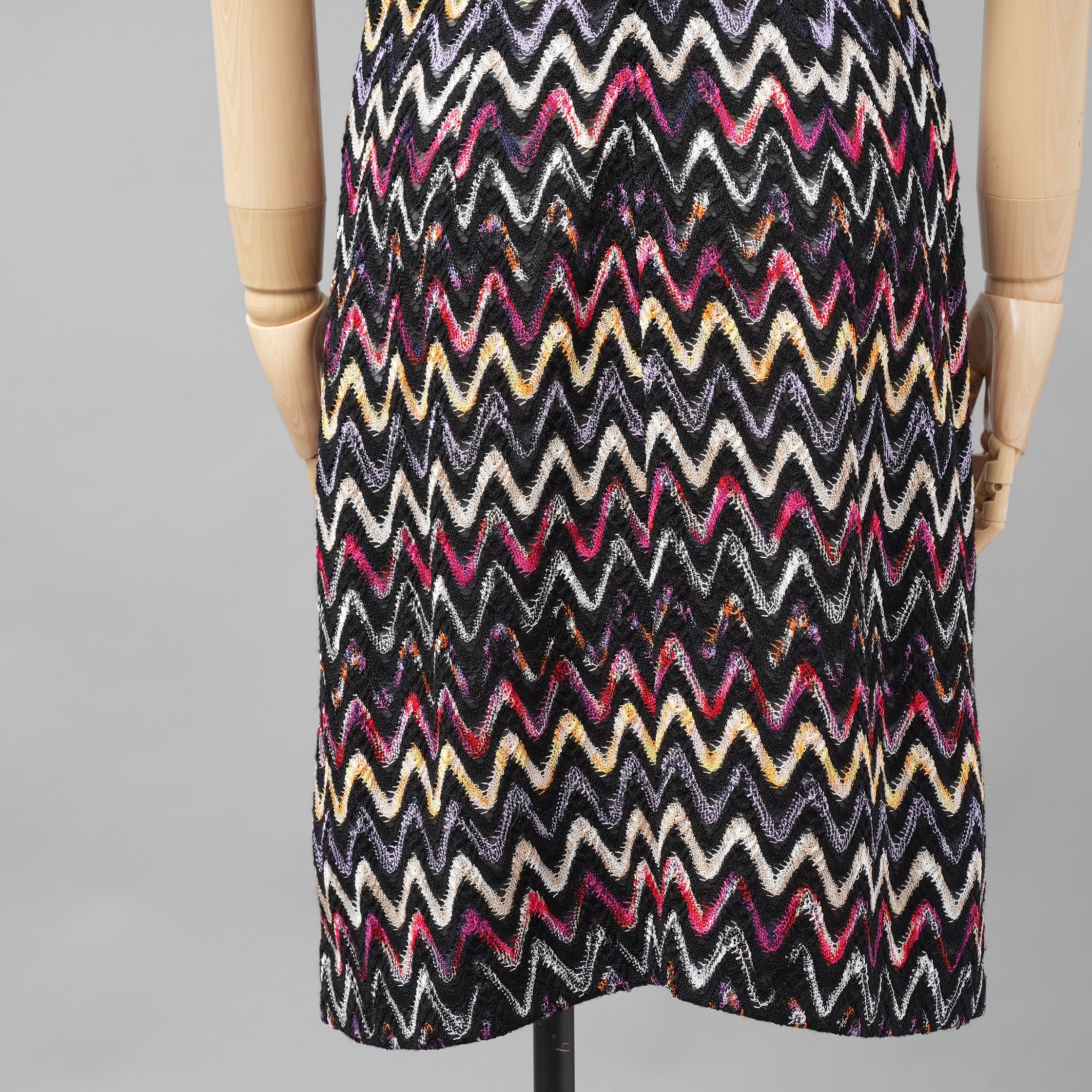MISSONI ミッソーニ / 美品 23AW かぎ針編みニット 半袖ミニワンピース / DS23WG31 / size 44 (BLACK)