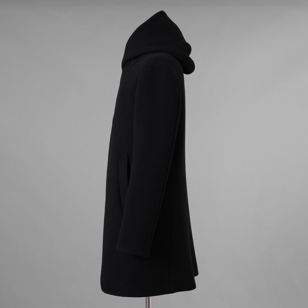 1PIU1UGUALE3 ウノピゥウノウグァーレトレ / 18AW 美品 WRAP NECK HOOD COAT ウールカシミア メルトンコート アウター / MRC060 WNY016 / size 4 (BLACK) 123023-alm