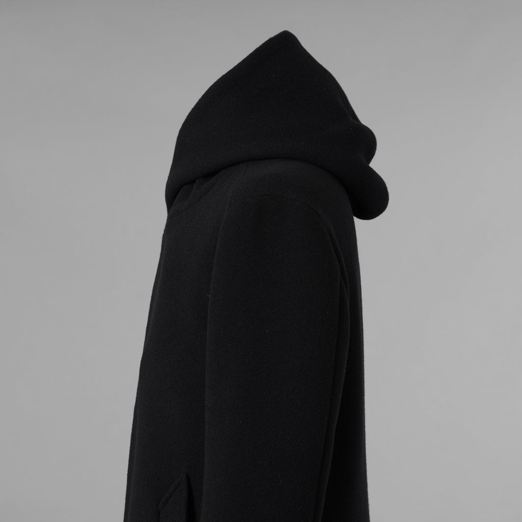 1PIU1UGUALE3 ウノピゥウノウグァーレトレ / 18AW 美品 WRAP NECK HOOD COAT ウールカシミア メルトンコート アウター / MRC060 WNY016 / size 4 (BLACK) 123023-alm