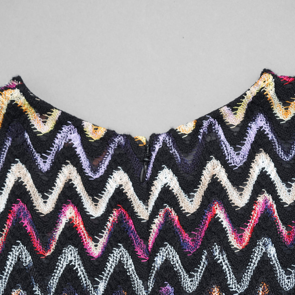 MISSONI ミッソーニ / 美品 23AW かぎ針編みニット 半袖ミニワンピース / DS23WG31 / size 44 (BLACK)