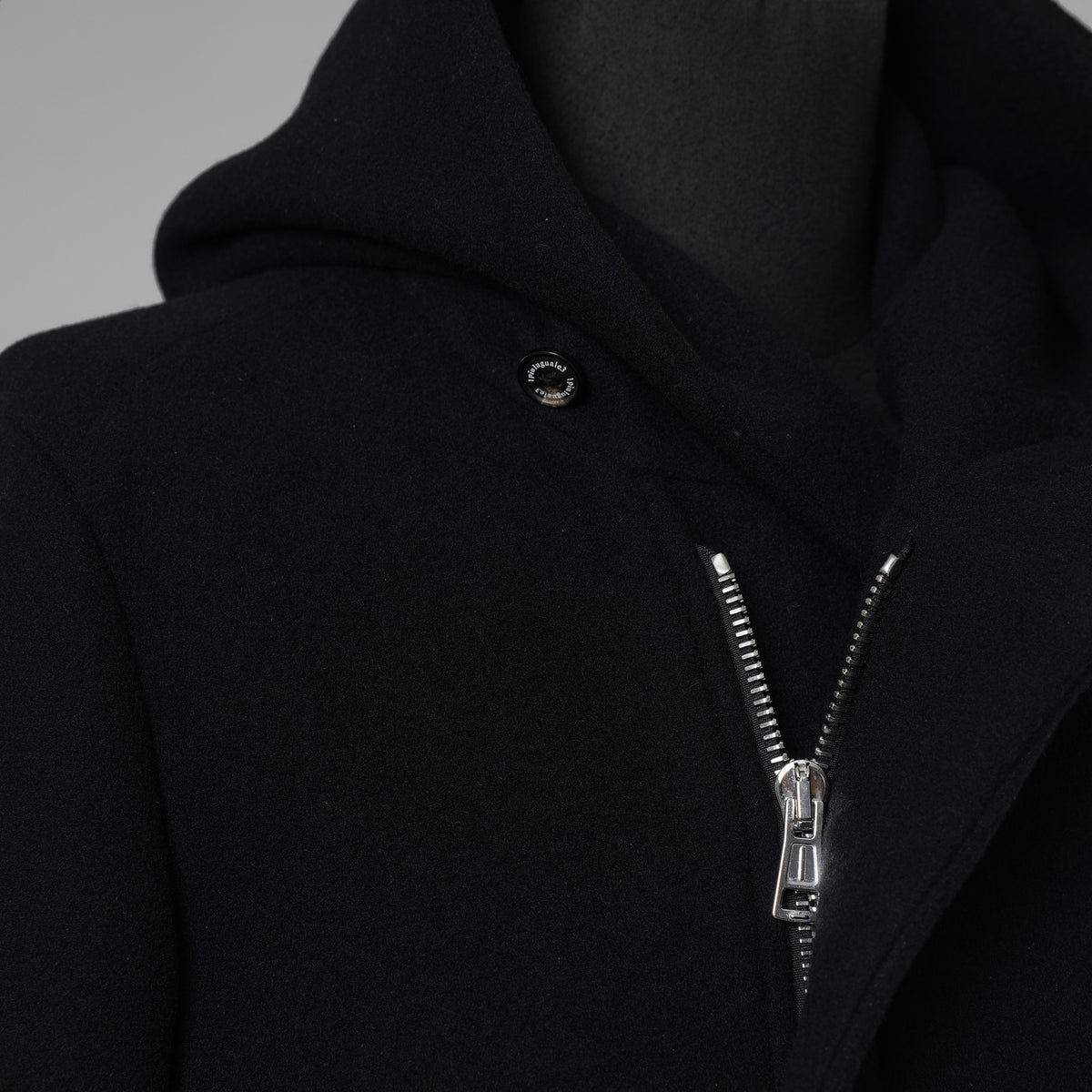 1PIU1UGUALE3 ウノピゥウノウグァーレトレ / 18AW 美品 WRAP NECK HOOD COAT ウールカシミア メルトンコート アウター / MRC060 WNY016 / size 4 (BLACK) 123023-alm
