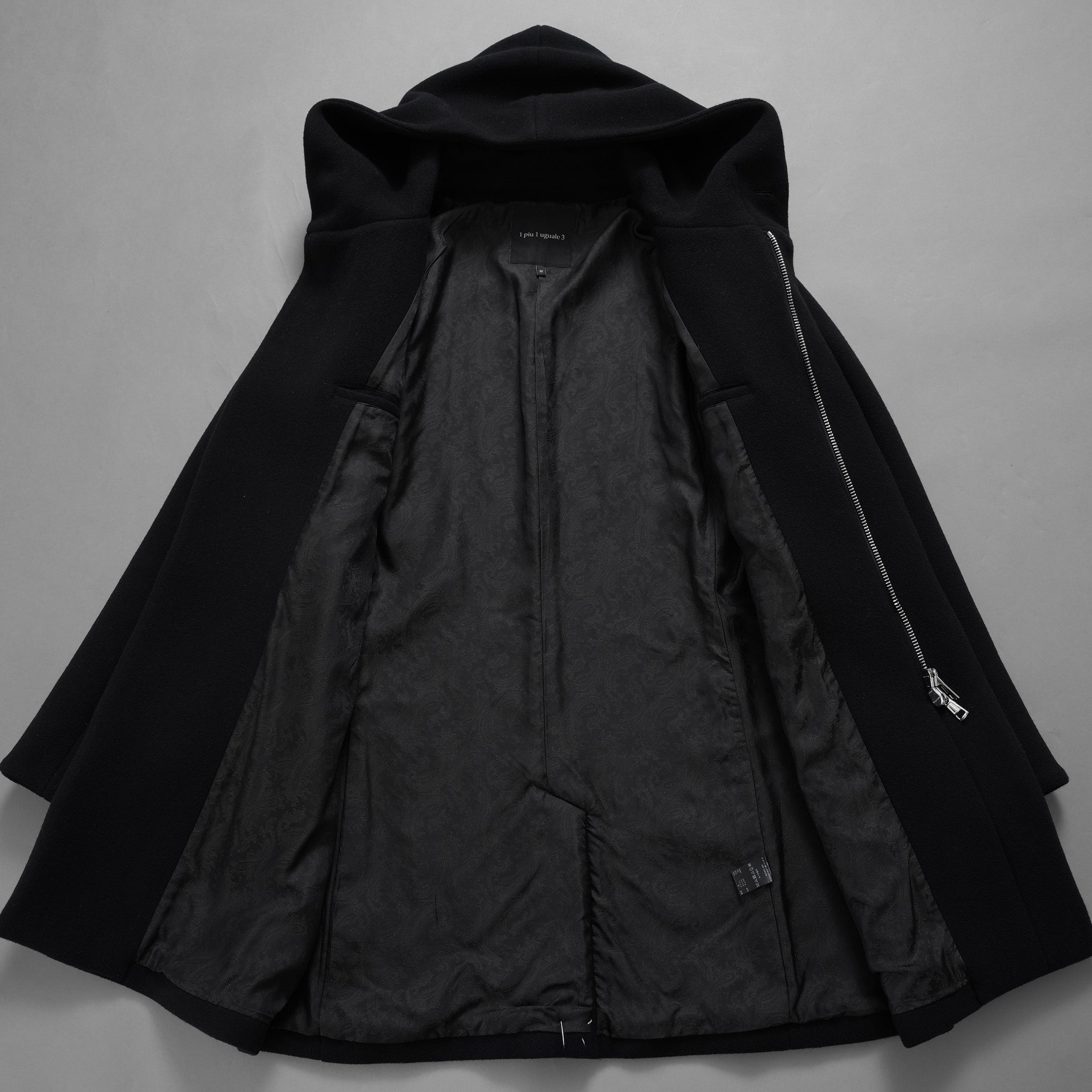 1PIU1UGUALE3 ウノピゥウノウグァーレトレ / 18AW 美品 WRAP NECK HOOD COAT ウールカシミア メルトンコート アウター / MRC060 WNY016 / size 4 (BLACK) 123023-alm
