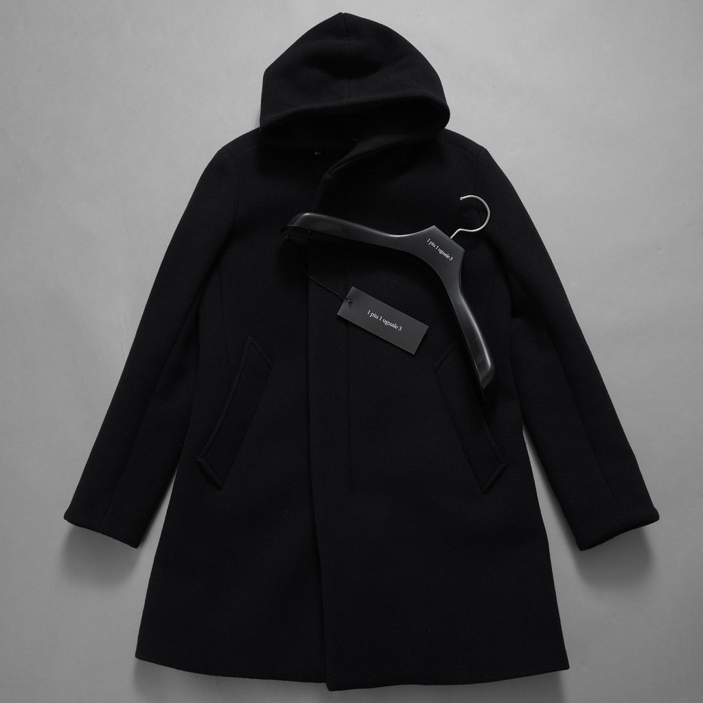 1PIU1UGUALE3 ウノピゥウノウグァーレトレ / 18AW 美品 WRAP NECK HOOD COAT ウールカシミア メルトンコート アウター / MRC060 WNY016 / size 4 (BLACK) 123023-alm