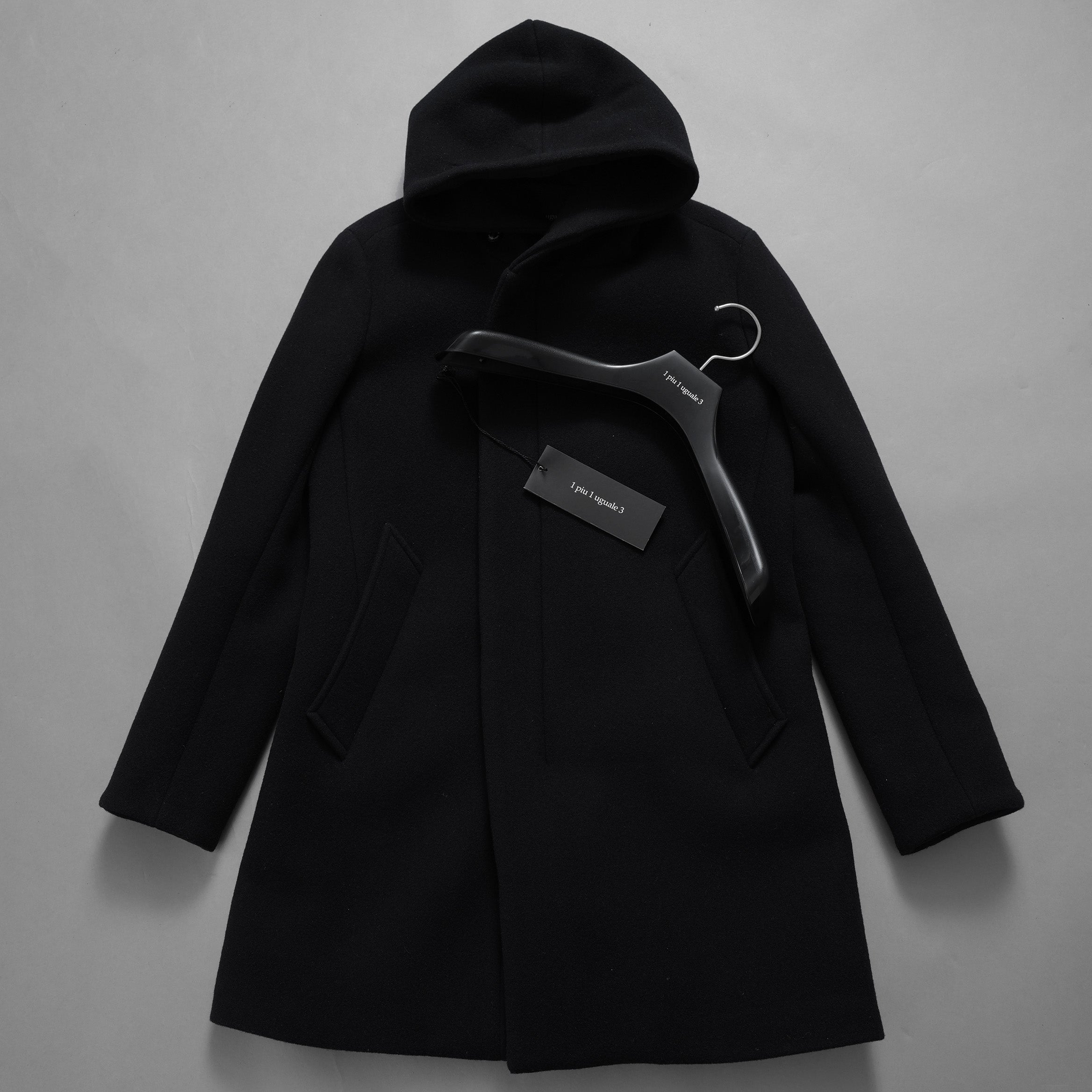 1PIU1UGUALE3 ウノピゥウノウグァーレトレ / 18AW 美品 WRAP NECK HOOD COAT ウールカシミア メルトンコート アウター / MRC060 WNY016 / size 4 (BLACK) 123023-alm