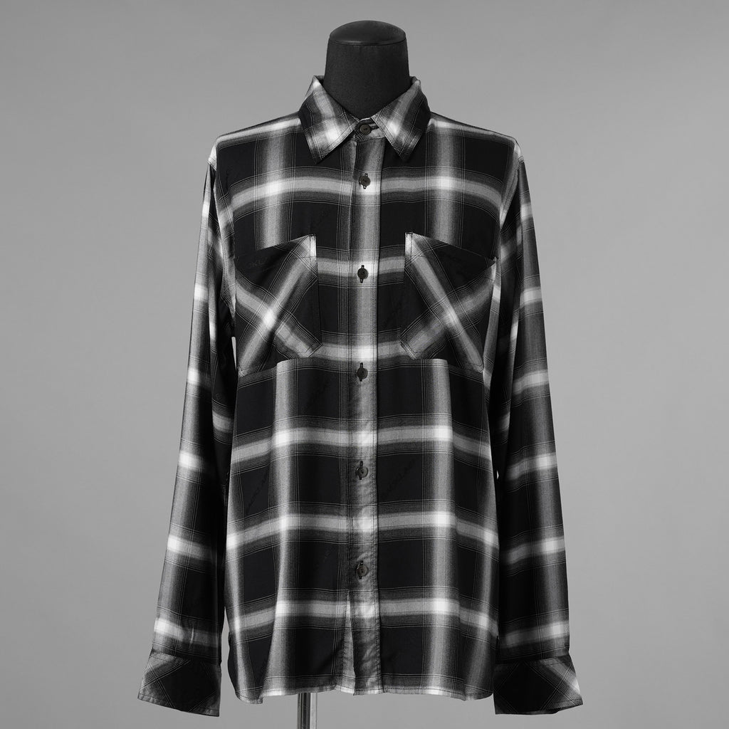ISAMU KATAYAMA BACKLASH イサムカタヤマ バックラッシュ / 美品 24SSレーヨン オリジナル オンブレチェック ガーメントダイ 長袖シャツ / 2026-01 / size M (BLACK) 352093-in-ue