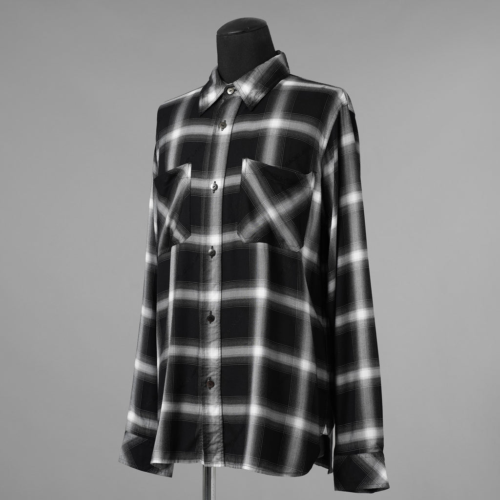 ISAMU KATAYAMA BACKLASH イサムカタヤマ バックラッシュ / 美品 24SSレーヨン オリジナル オンブレチェック ガーメントダイ 長袖シャツ / 2026-01 / size M (BLACK) 352093-in-ue