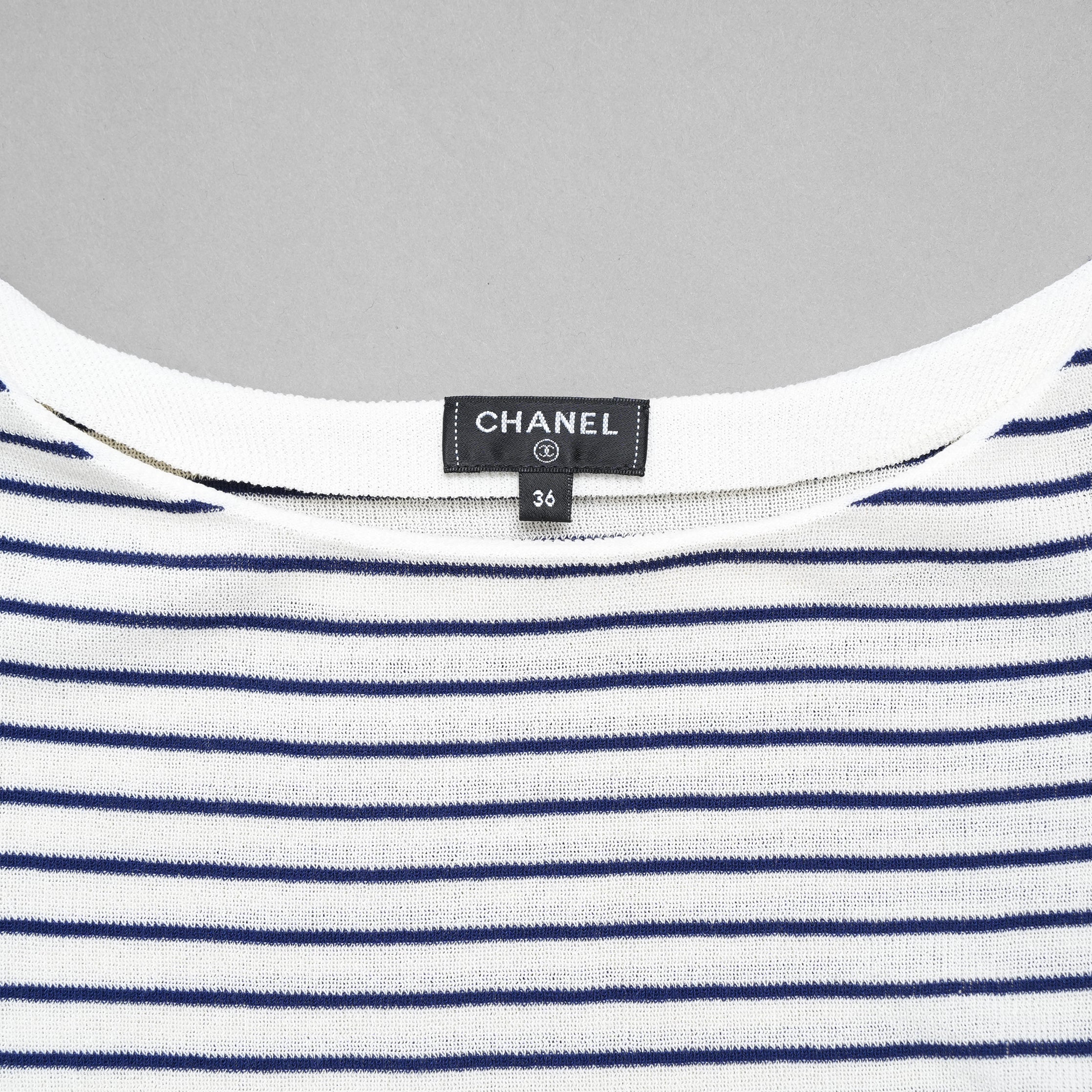 CHANEL シャネル / 美品 17SS パールボタン ボーダーニット / ココマーク / P56071K07346 / size 36 (ECRU×NAVY）