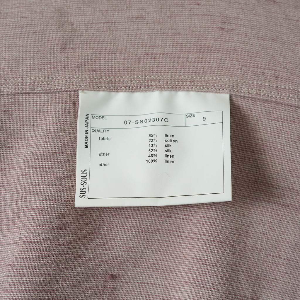 SUS-SOUS シュスー / 美品 22SS shirts officers 長袖シャツ / 07-SS02307C / size 9 (PINK) 123022-alm