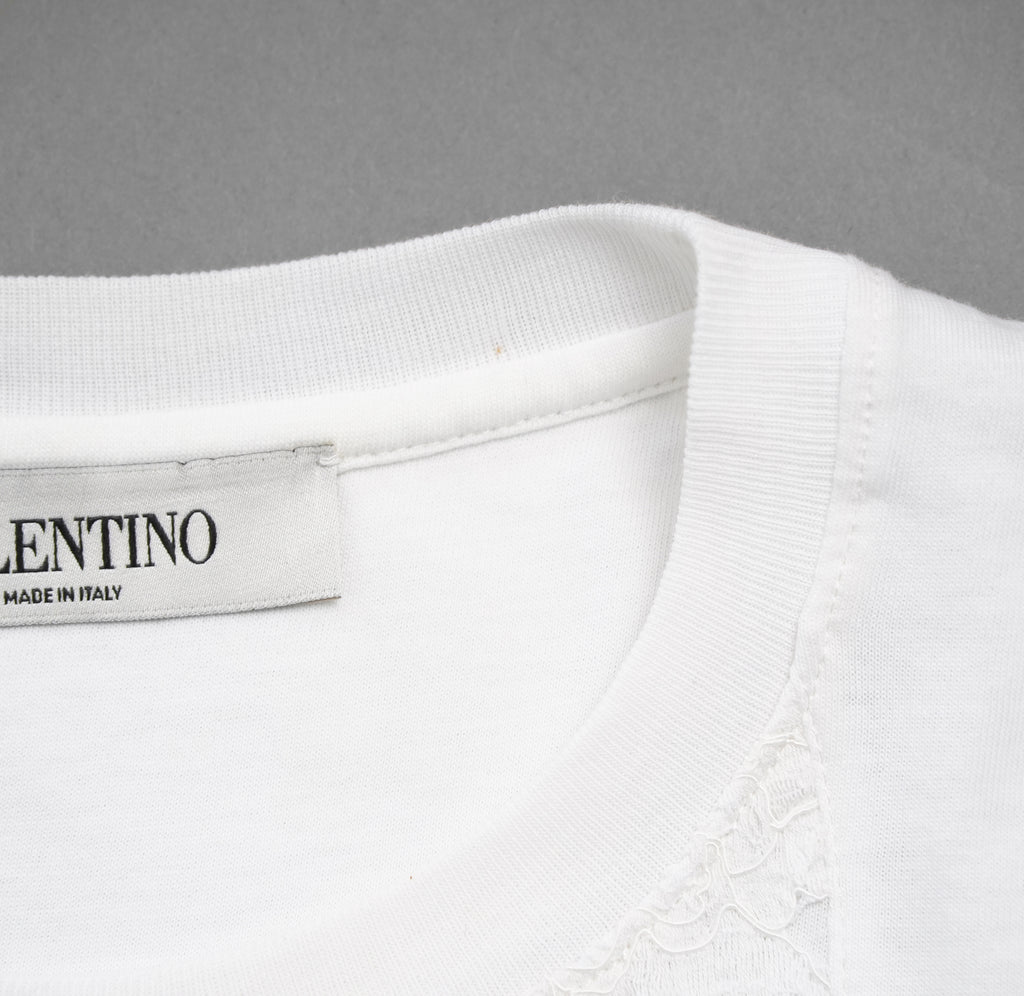 VALENTINO ヴァレンティノ / 22SS ロゴプリント エンブロイダリー  レースパネル  半袖Tシャツ / size XS (WHITE) レディース