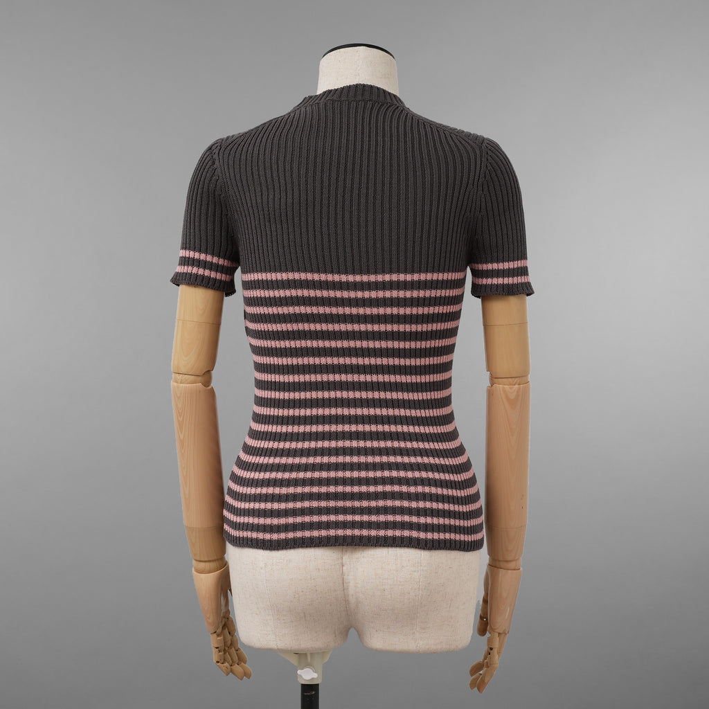 Christian Dior クリスチャンディオール / 美品 22SS DIORIVIERA ディオリビエラ ロゴスター ショートスリーブ 半袖ニット / 254S15AM730 / size 42 (CHARCOAL GRAY × PINK) レディース