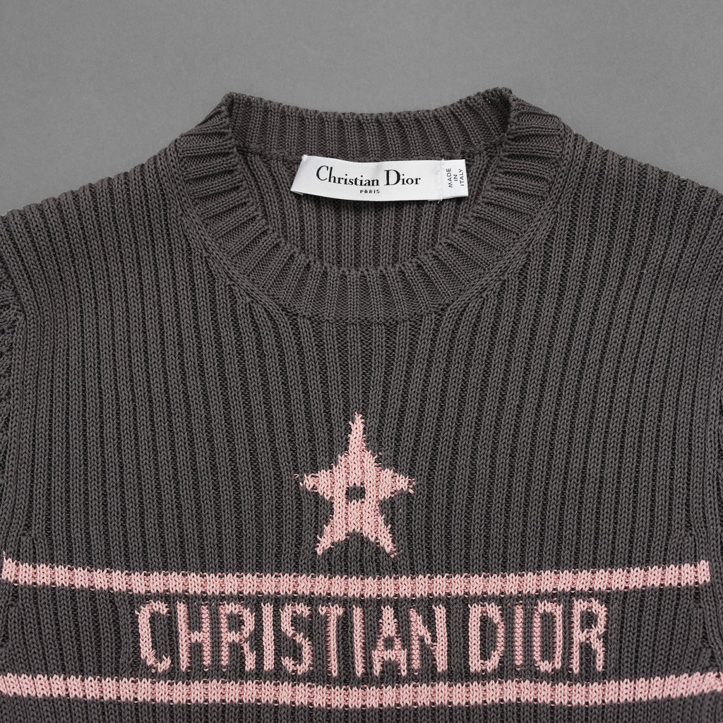 Christian Dior クリスチャンディオール / 美品 22SS DIORIVIERA ディオリビエラ ロゴスター ショートスリーブ 半袖ニット / 254S15AM730 / size 42 (CHARCOAL GRAY × PINK) レディース