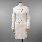 FENDACE フェンダーチェ FENDI x VERSACE コラボ / 美品 22SS セーフティピン ニットミニドレス / ワンピース / FZD952 AJTM / size 42 (IVORY）