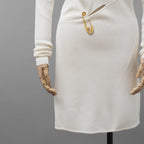 FENDACE フェンダーチェ FENDI x VERSACE コラボ / 美品 22SS セーフティピン ニットミニドレス / ワンピース / FZD952 AJTM / size 42 (IVORY）