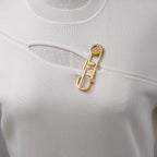 FENDACE フェンダーチェ FENDI x VERSACE コラボ / 美品 22SS セーフティピン ニットミニドレス / ワンピース / FZD952 AJTM / size 42 (IVORY）