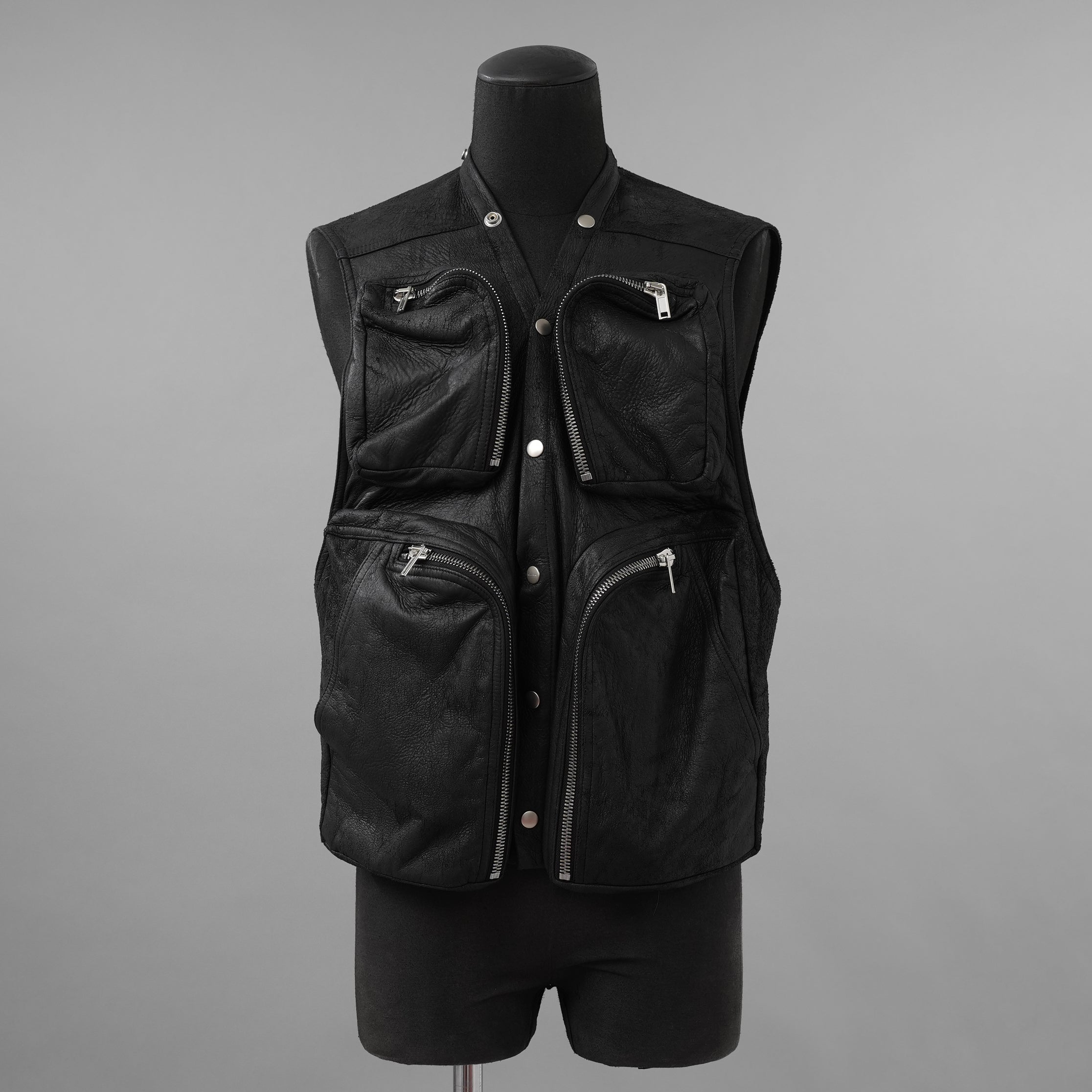 Rick Owens リックオウエンス / 美品 24AW Porterville Leather Cargo Vest レザーカーゴベスト / RU02D6767-LBA / size 48 (BLACK)