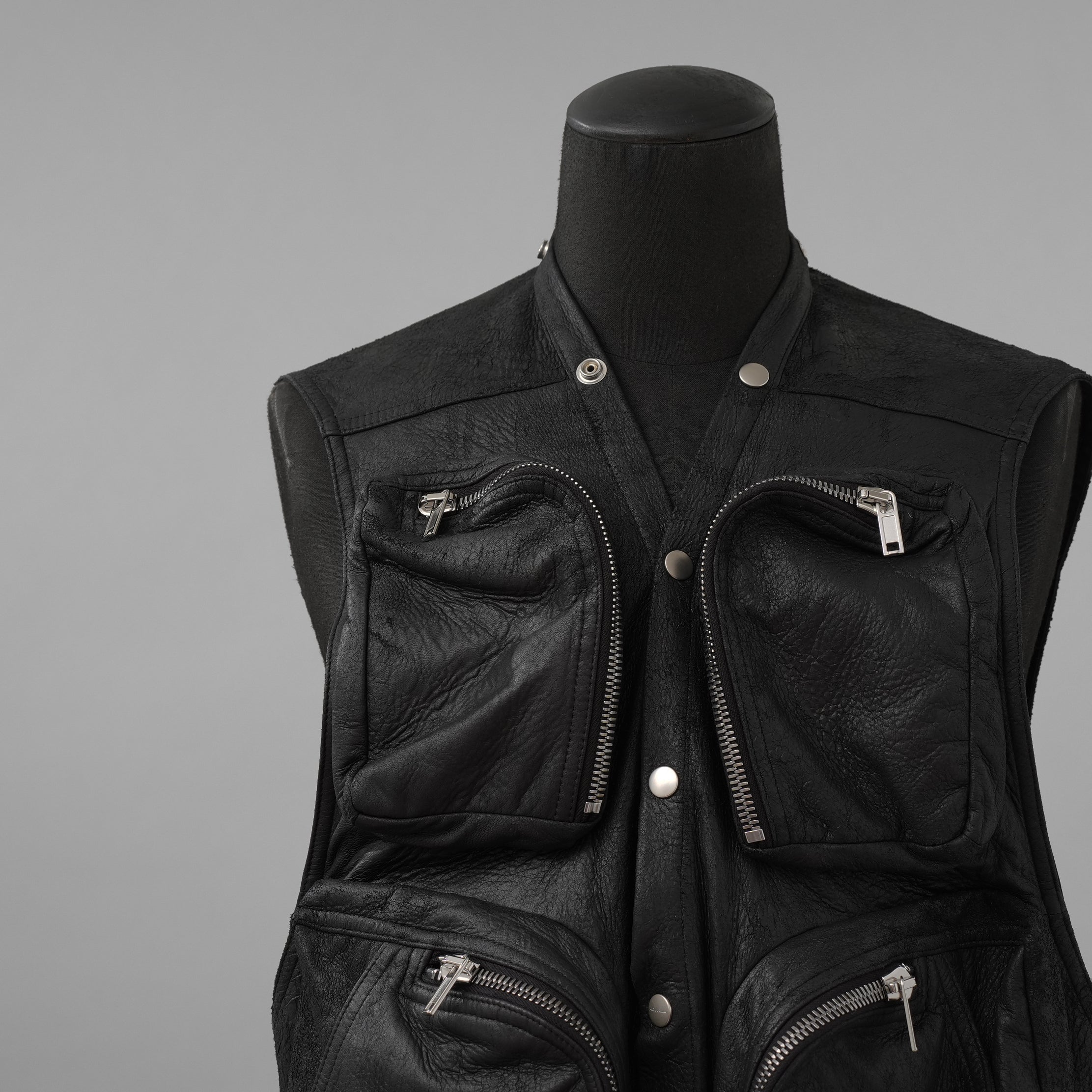 Rick Owens リックオウエンス / 美品 24AW Porterville Leather Cargo Vest レザーカーゴベスト / RU02D6767-LBA / size 48 (BLACK)