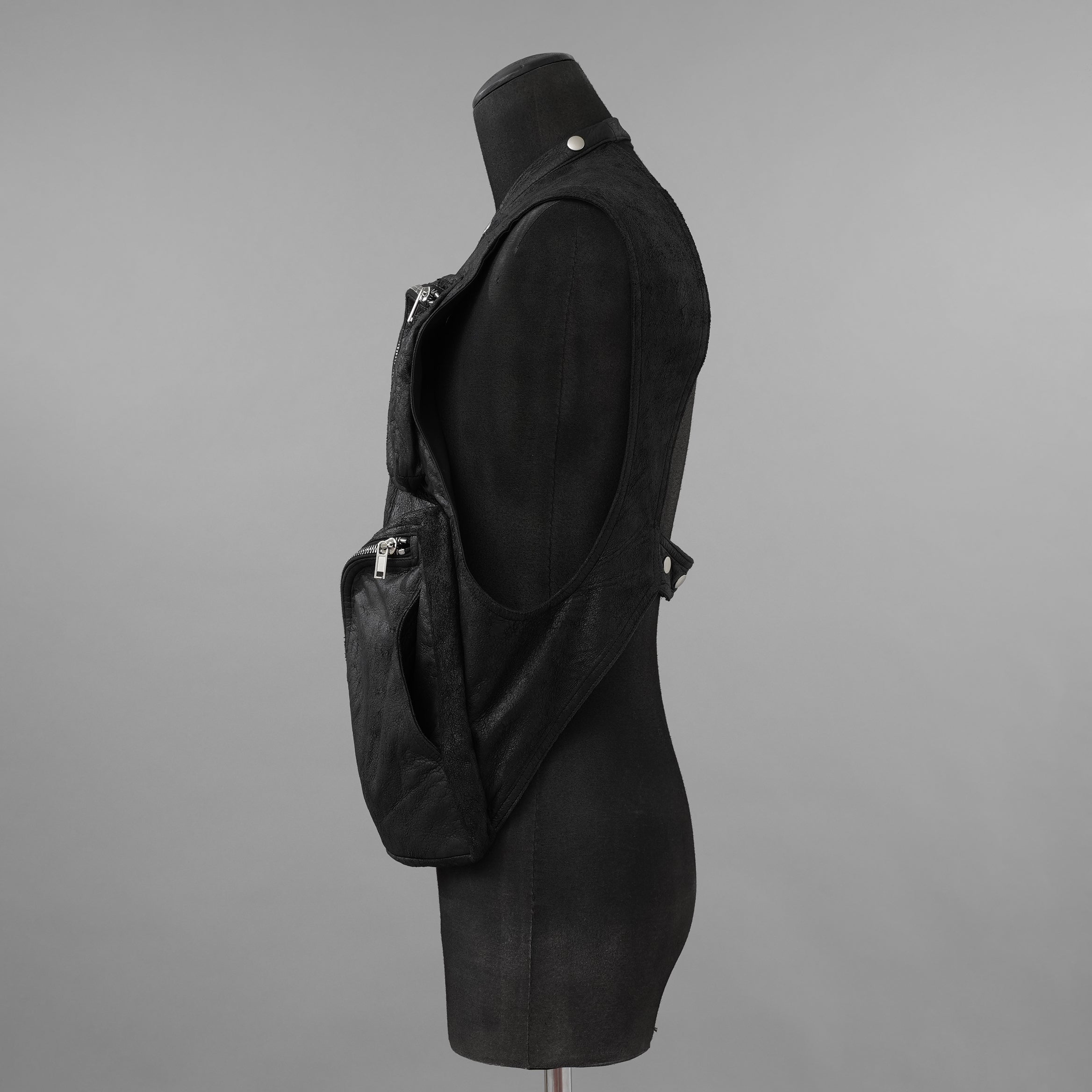 Rick Owens リックオウエンス / 美品 24AW Porterville Leather Cargo Vest レザーカーゴベスト / RU02D6767-LBA / size 48 (BLACK)