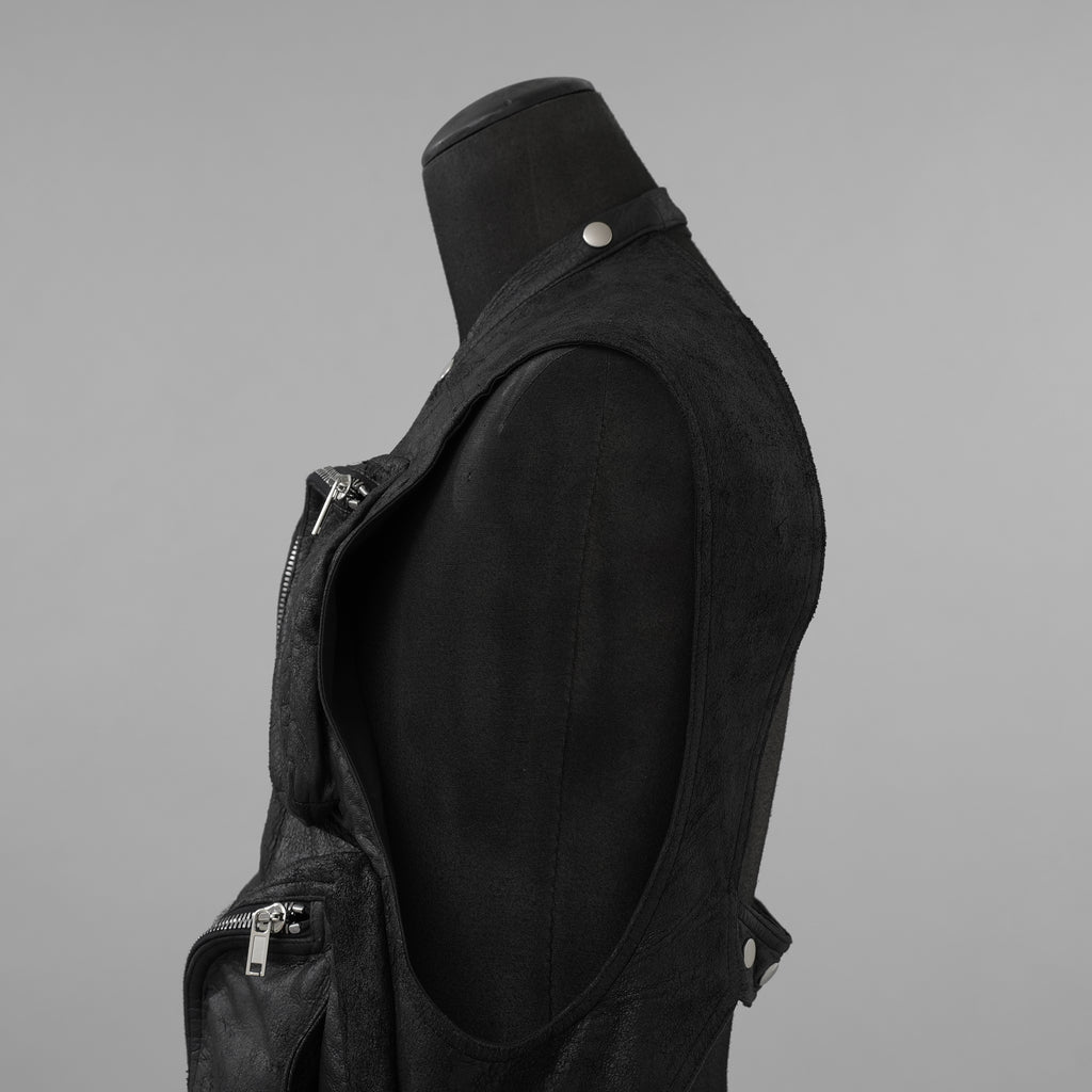 Rick Owens リックオウエンス / 美品 24AW Porterville Leather Cargo Vest レザーカーゴベスト / RU02D6767-LBA / size 48 (BLACK)