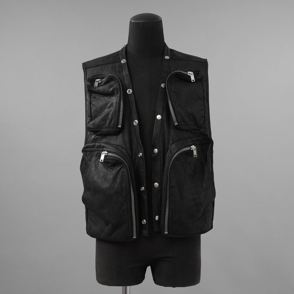 Rick Owens リックオウエンス / 美品 24AW Porterville Leather Cargo Vest レザーカーゴベスト / RU02D6767-LBA / size 48 (BLACK)