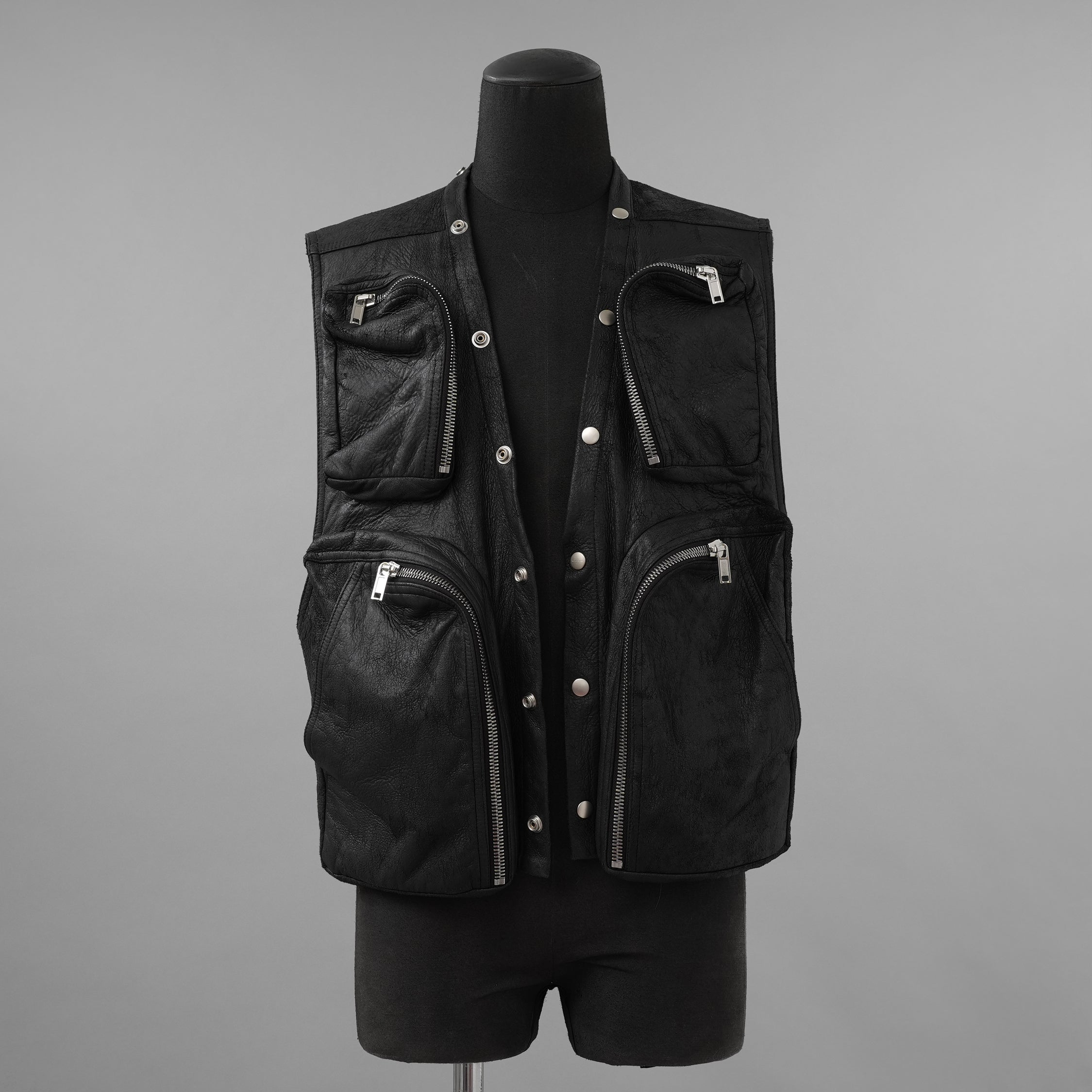 Rick Owens リックオウエンス / 美品 24AW Porterville Leather Cargo Vest レザーカーゴベスト / RU02D6767-LBA / size 48 (BLACK)