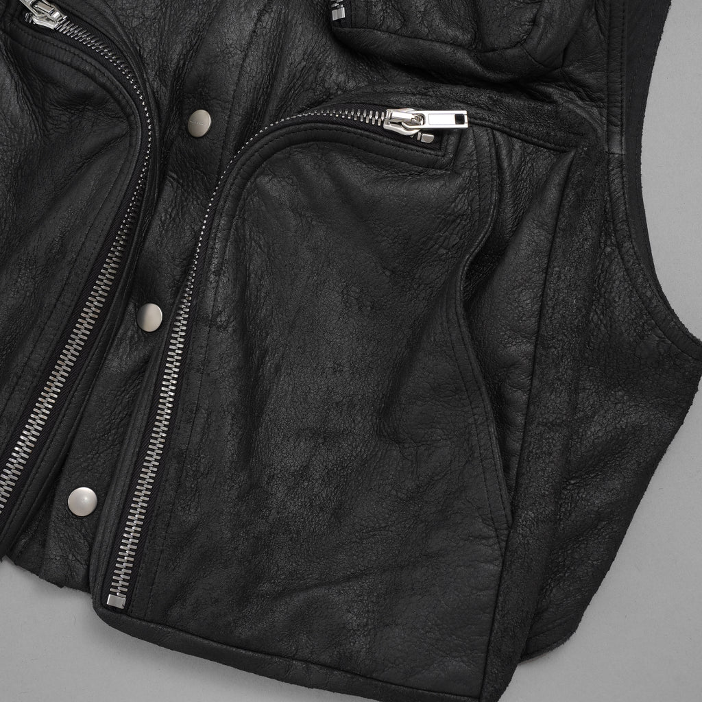 Rick Owens リックオウエンス / 美品 24AW Porterville Leather Cargo Vest レザーカーゴベスト / RU02D6767-LBA / size 48 (BLACK)