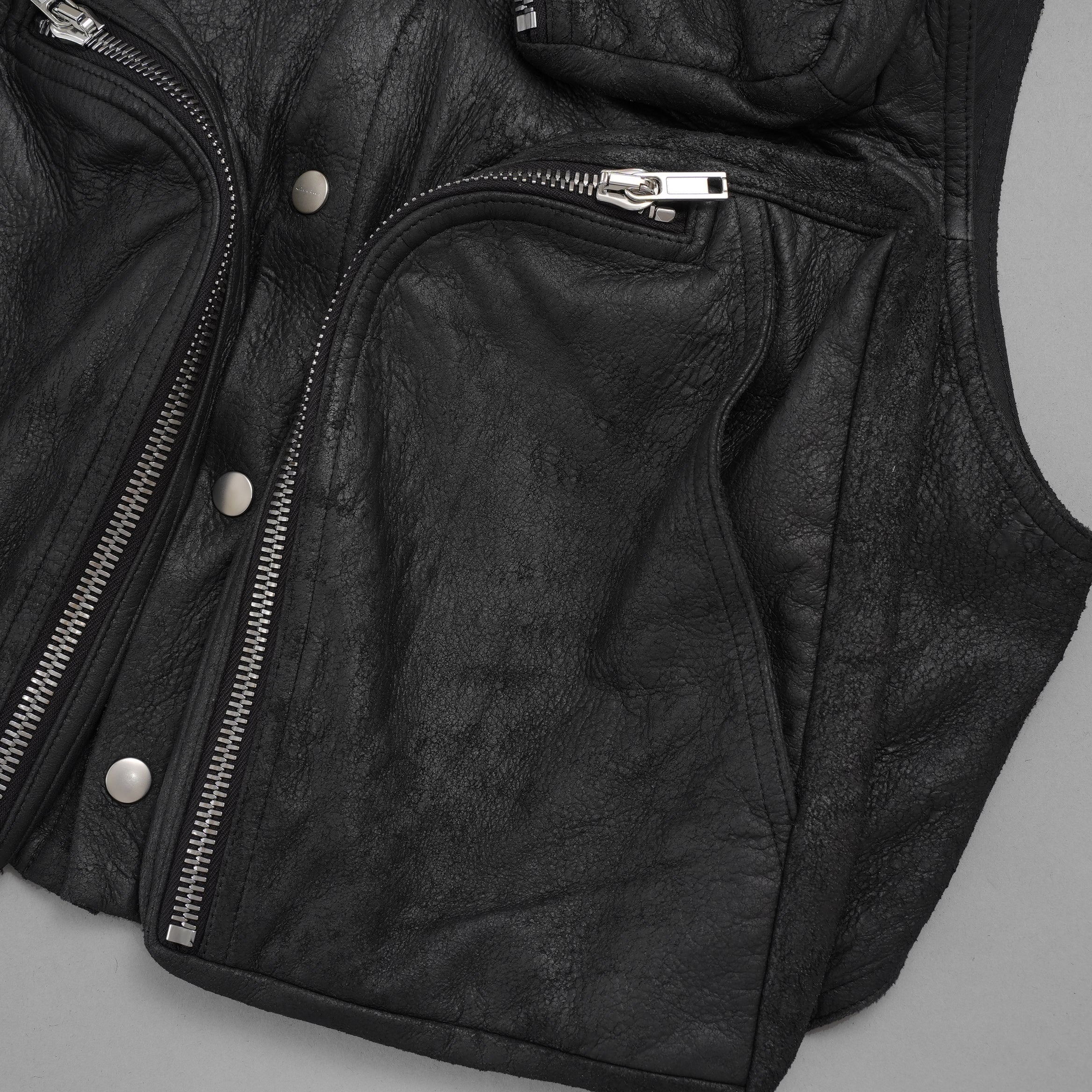 Rick Owens リックオウエンス / 美品 24AW Porterville Leather Cargo Vest レザーカーゴベスト / RU02D6767-LBA / size 48 (BLACK)