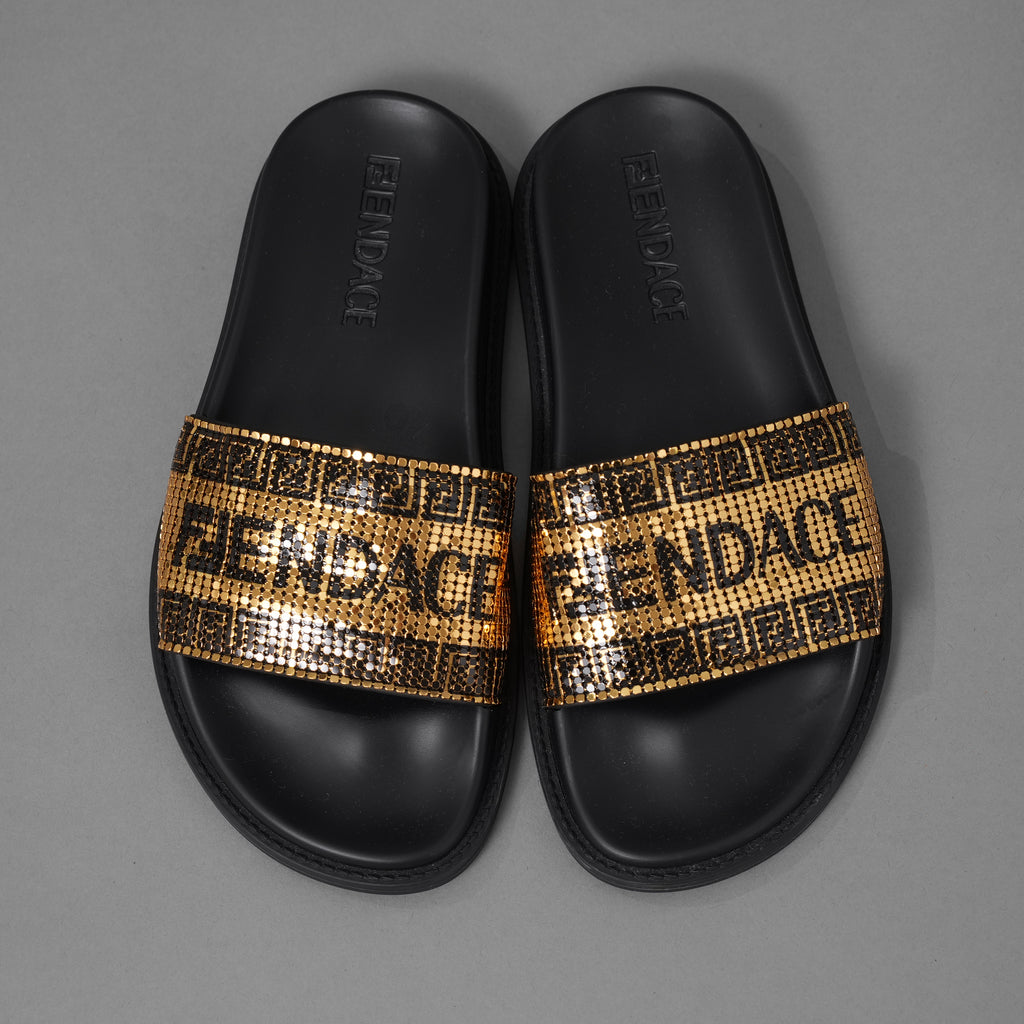 FENDACE フェンダーチェ FENDI×VERSACE コラボ / 22SS ロゴ スライドサンダル / シャワーサンダル /8X8324 / size 36 (23cm) BLACK