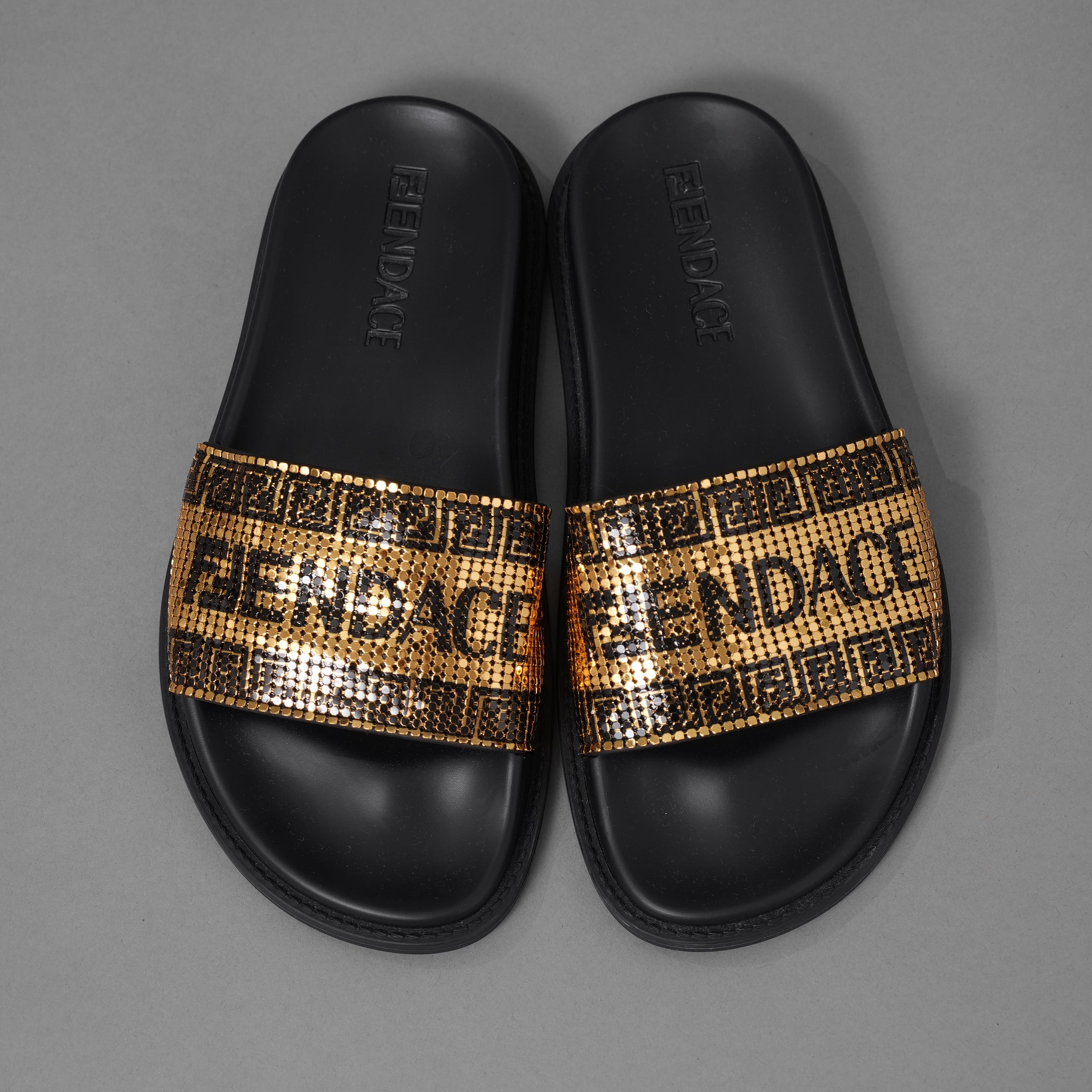 FENDACE フェンダーチェ FENDI×VERSACE コラボ / 22SS ロゴ スライドサンダル / シャワーサンダル /8X8324 / size 36 (23cm) BLACK