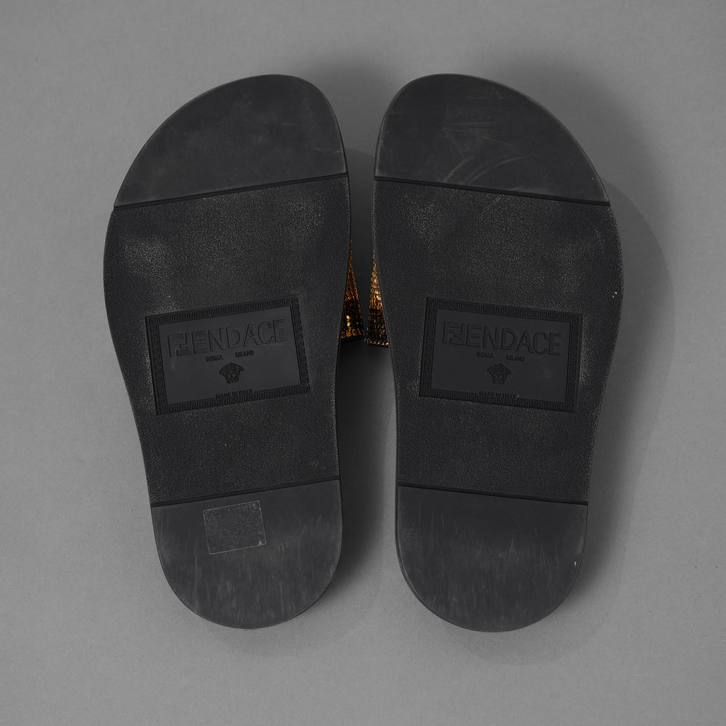 FENDACE フェンダーチェ FENDI×VERSACE コラボ / 22SS ロゴ スライドサンダル / シャワーサンダル /8X8324 / size 36 (23cm) BLACK