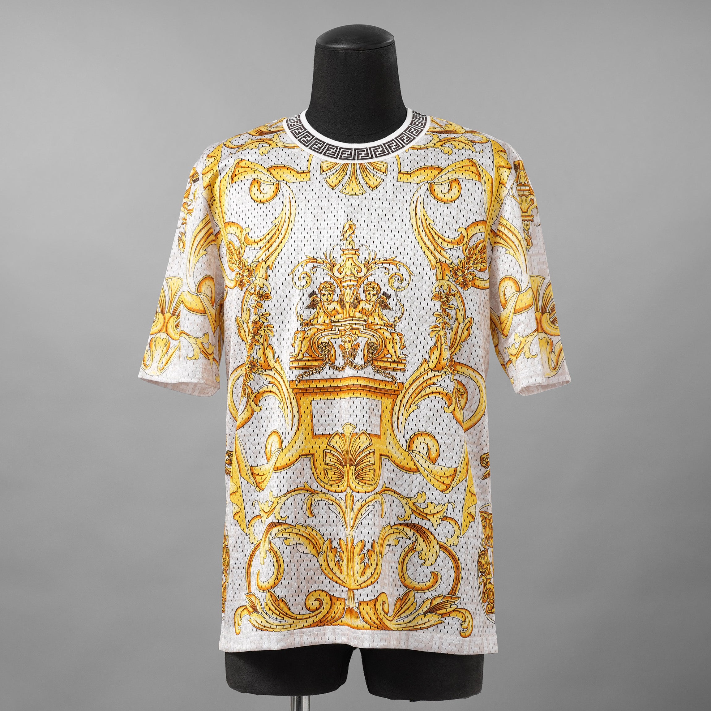 FENDACE フェンダーチェ FENDI×VERSACE コラボ / 美品 22SS ロゴ メッシュ 半袖Tシャツ / FAF649 AKGW / size XS (GOLD)