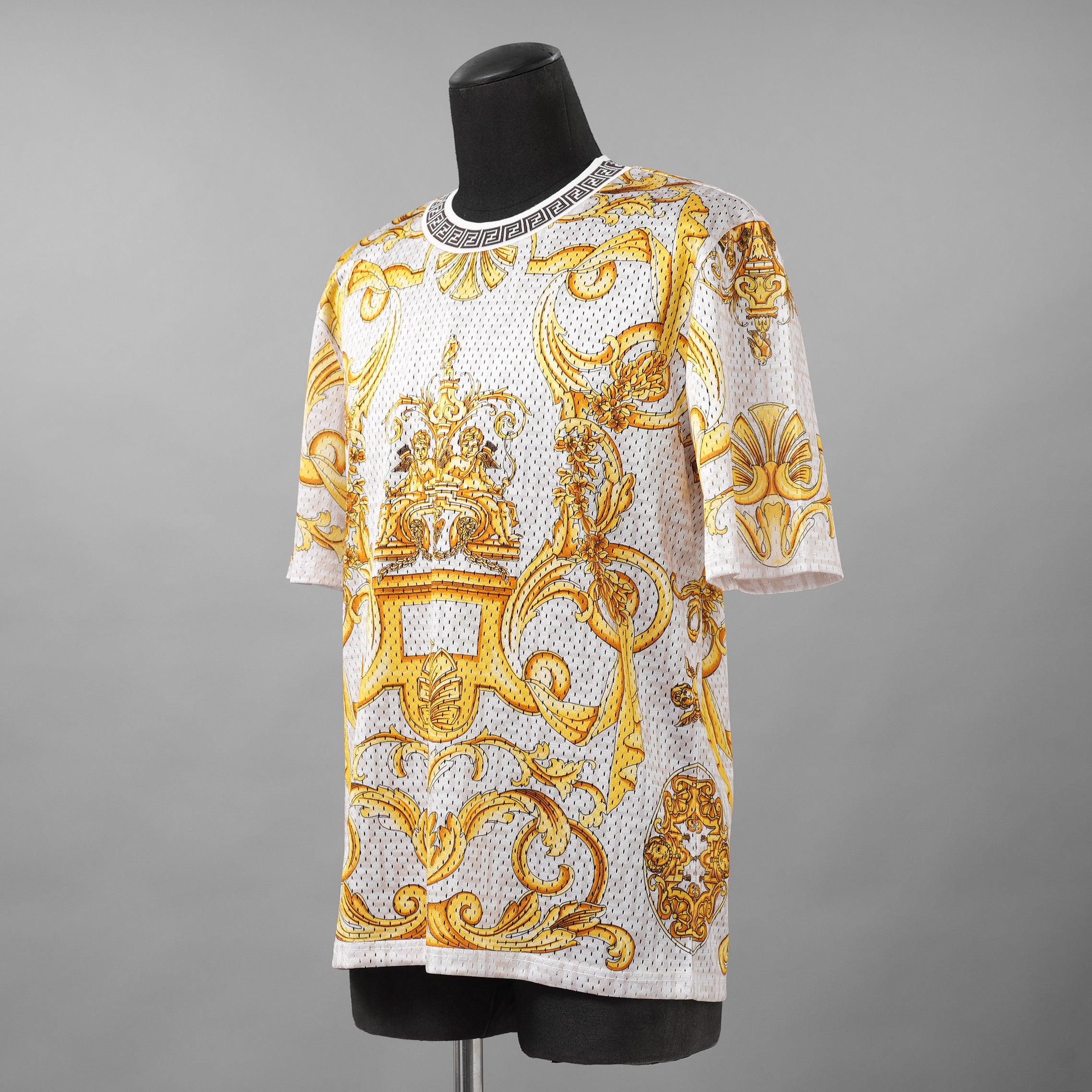 FENDACE フェンダーチェ FENDI×VERSACE コラボ / 美品 22SS ロゴ メッシュ 半袖Tシャツ / FAF649 AKGW / size XS (GOLD)